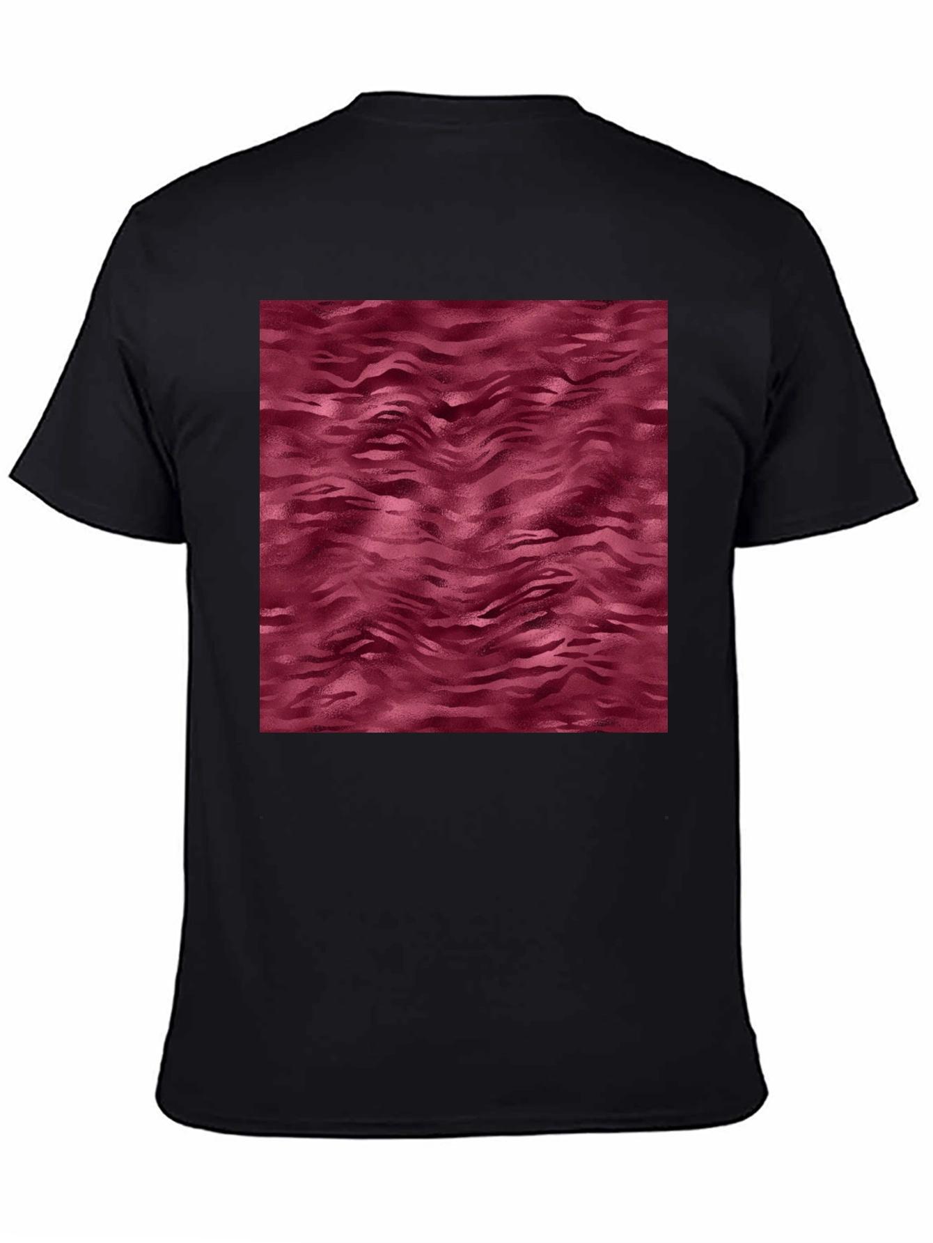 Abstract Maroon Wave Pattern Mens Black T-Shirt
