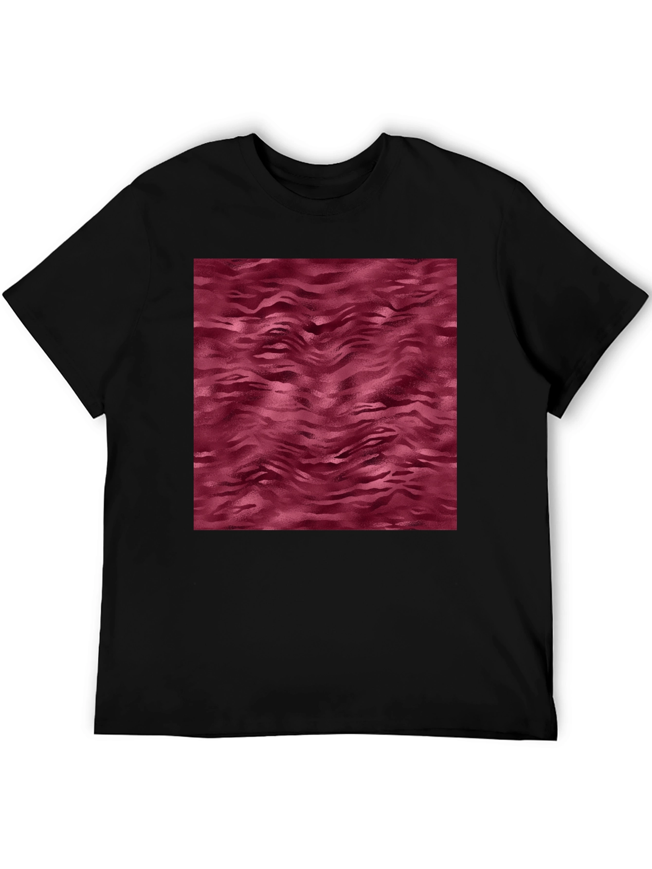 Abstract Maroon Wave Pattern Mens Black T-Shirt