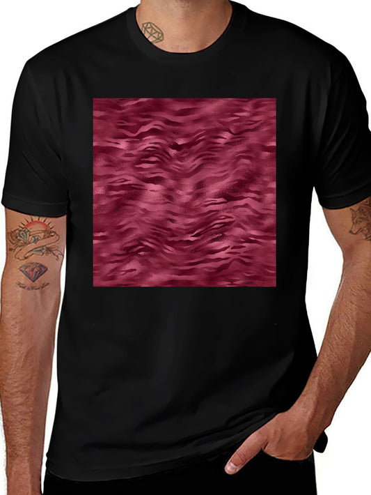 Abstract Maroon Wave Pattern Mens Black T-Shirt