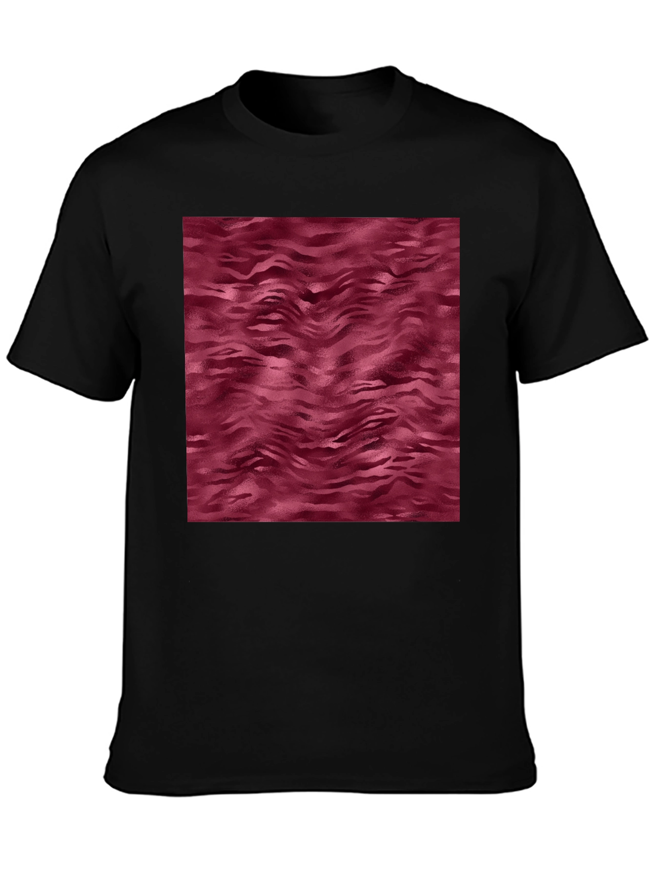 Abstract Maroon Wave Pattern Mens Black T-Shirt