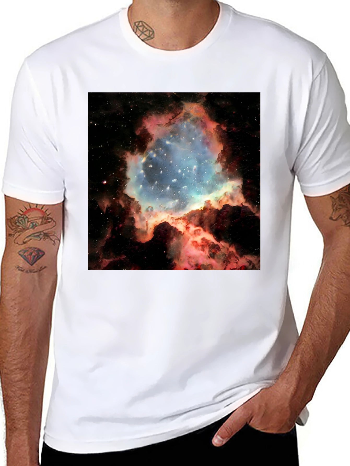 Nebula Galaxy Print Black T-Shirt