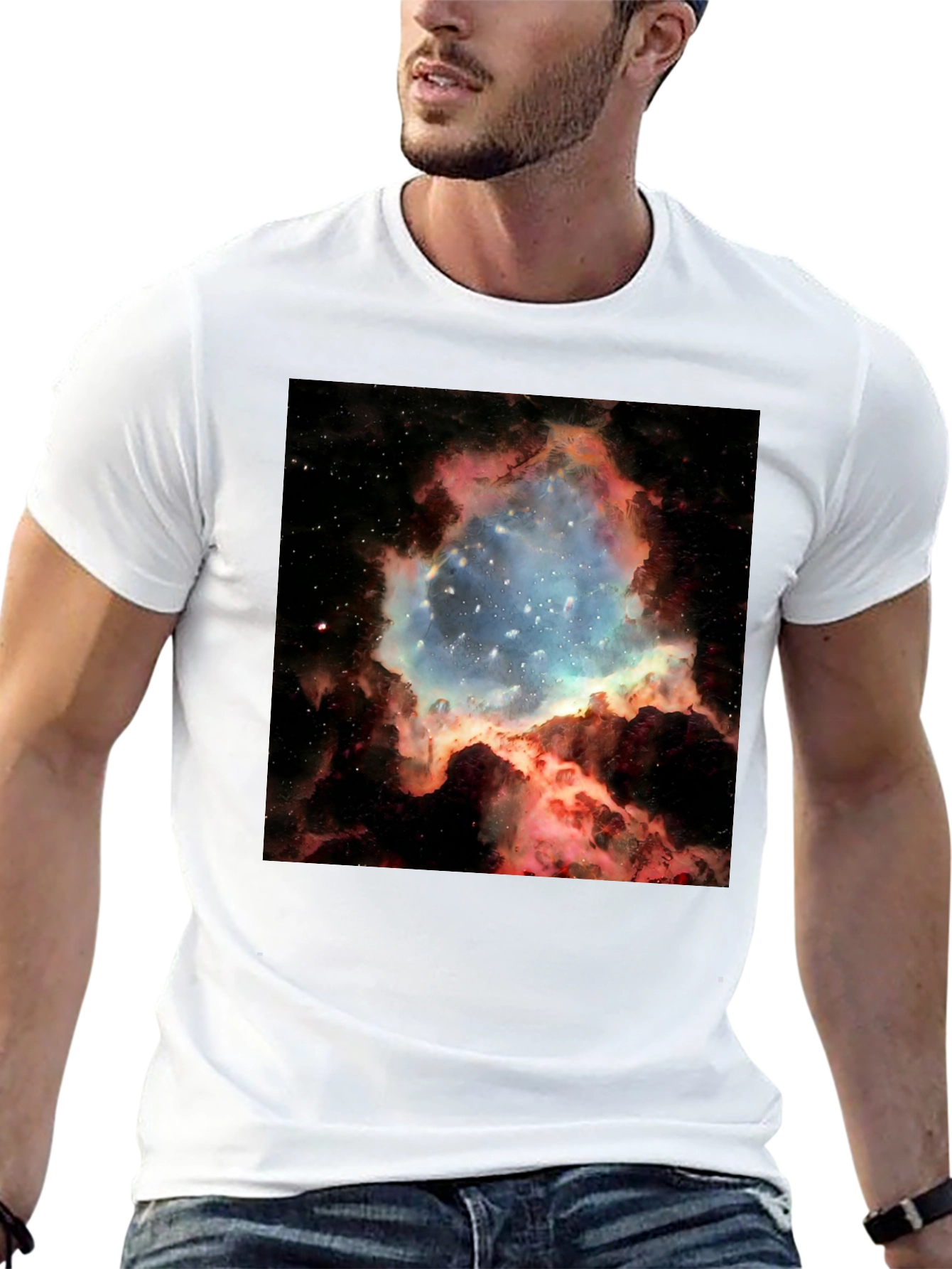 Nebula Galaxy Print Black T-Shirt