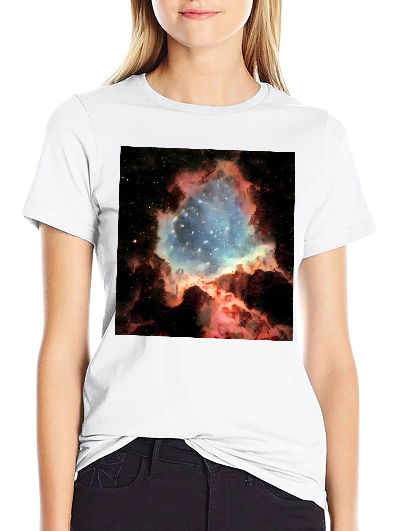 Nebula Galaxy Print Black T-Shirt