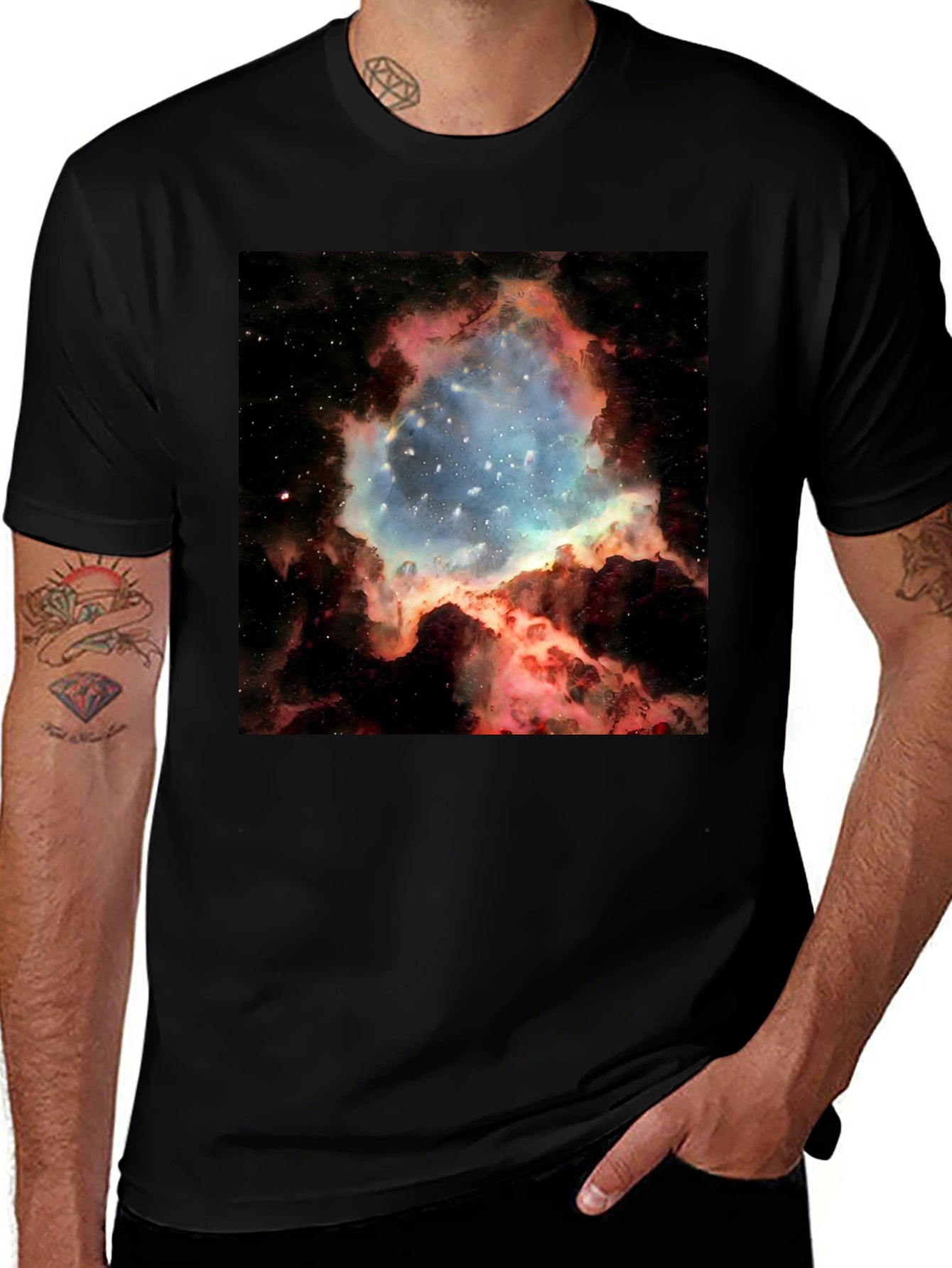 Nebula Galaxy Print Black T-Shirt
