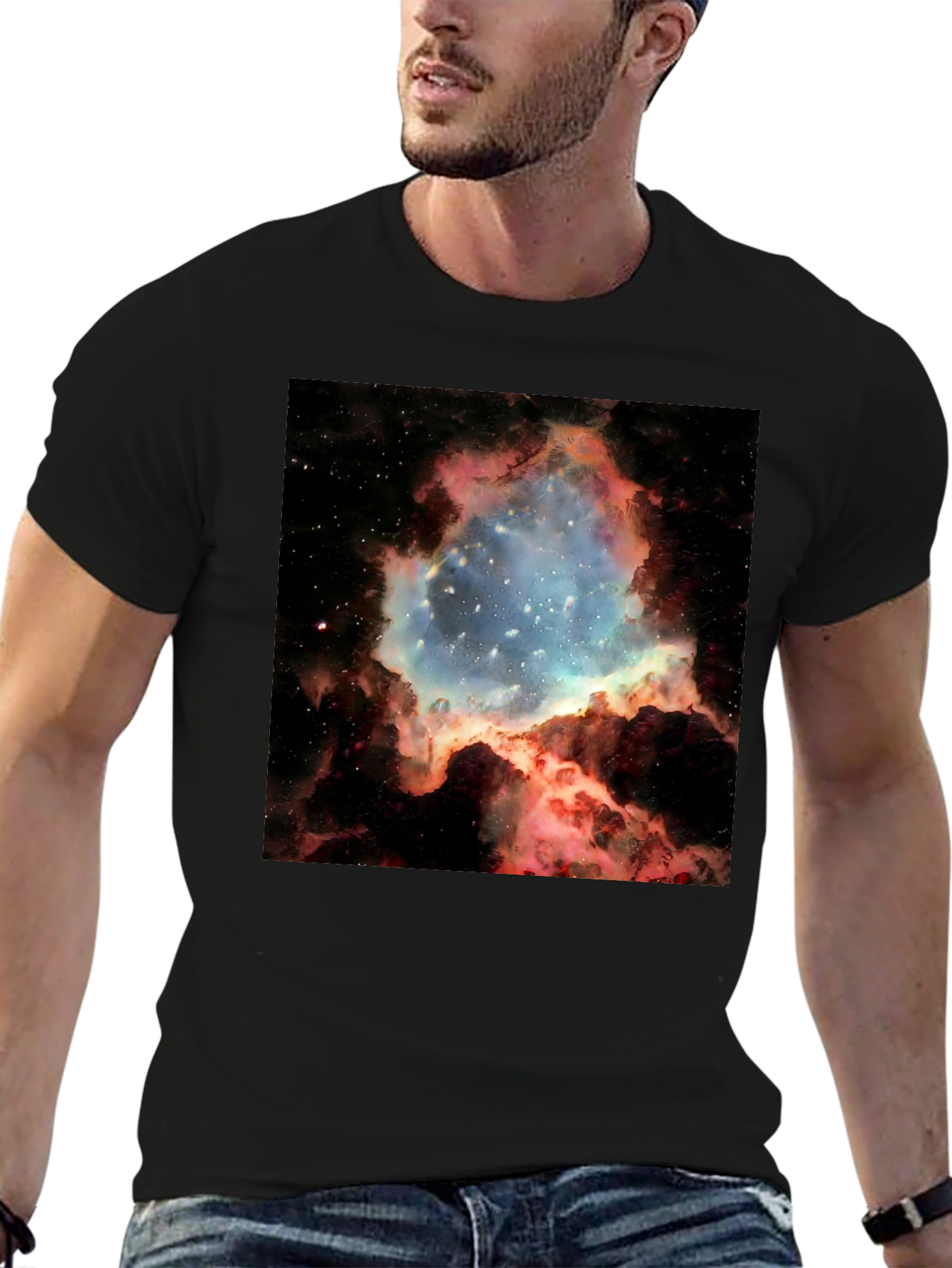 Nebula Galaxy Print Black T-Shirt