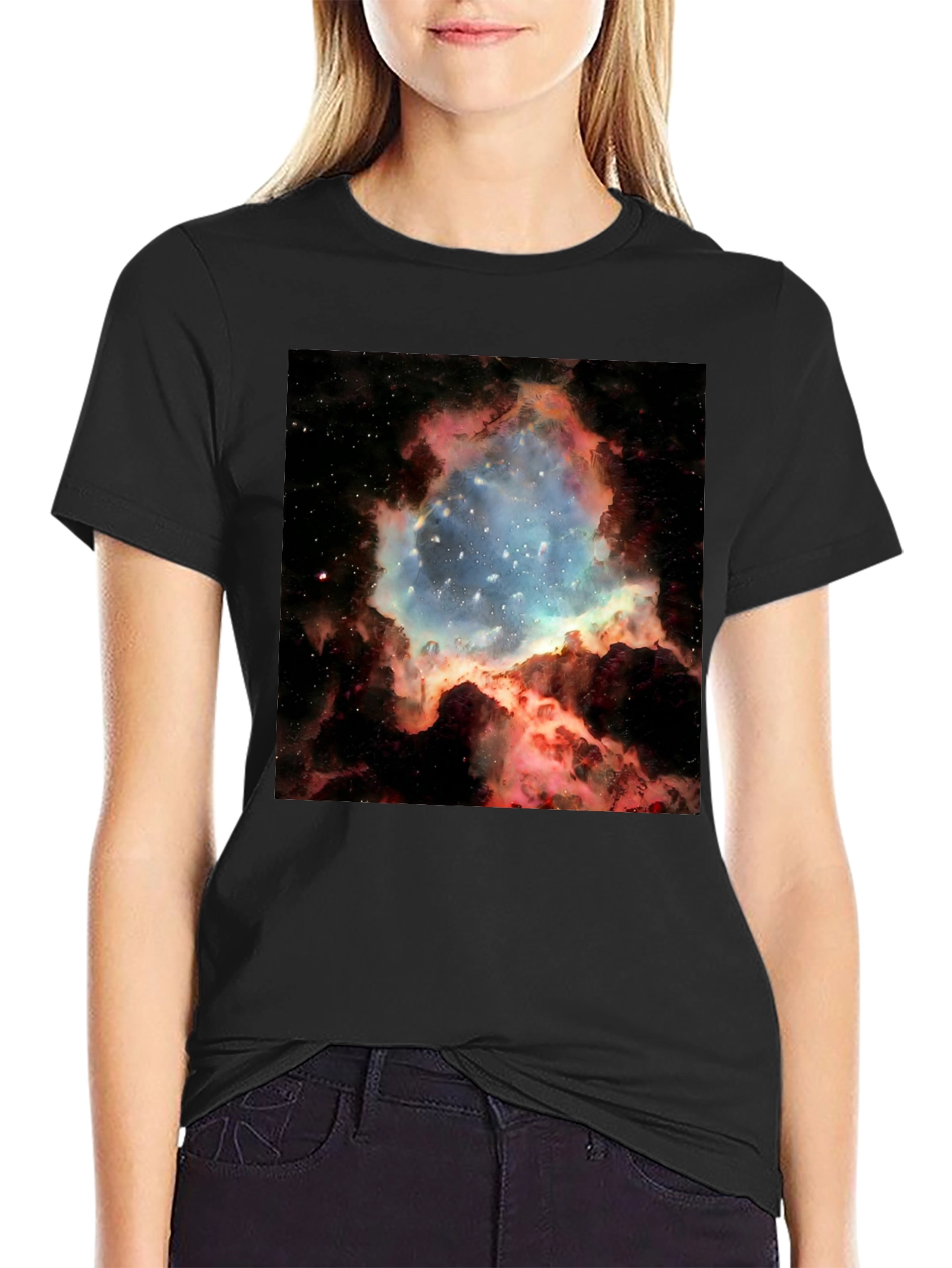 Nebula Galaxy Print Black T-Shirt