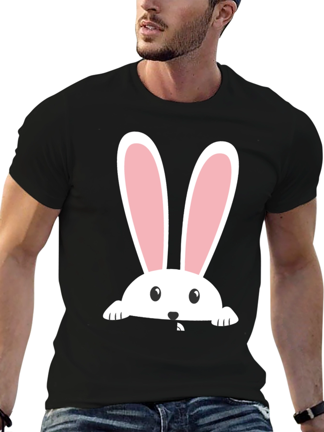 Bunny Peeking Easter T-Shirt - Black