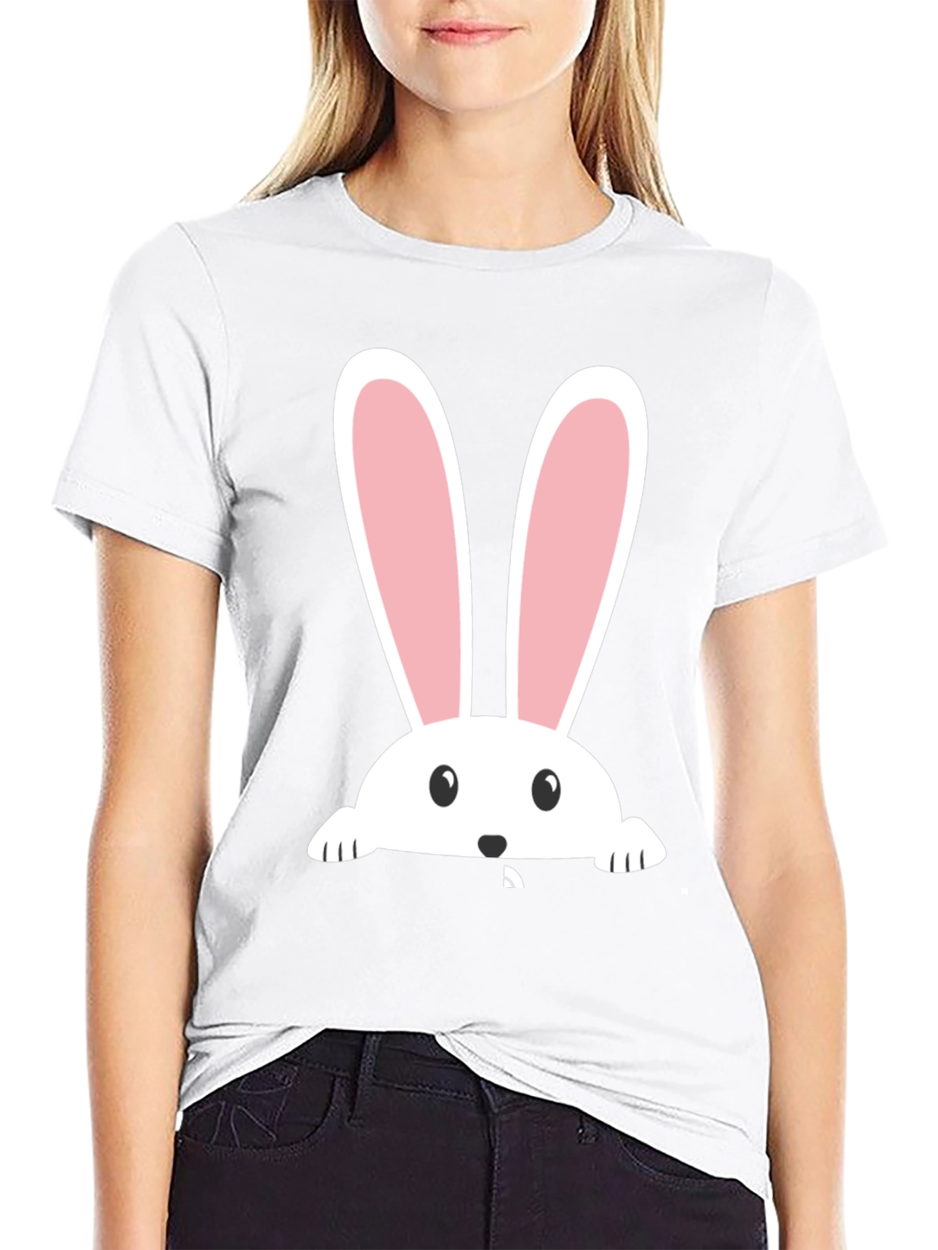 Bunny Peeking Easter T-Shirt - Black