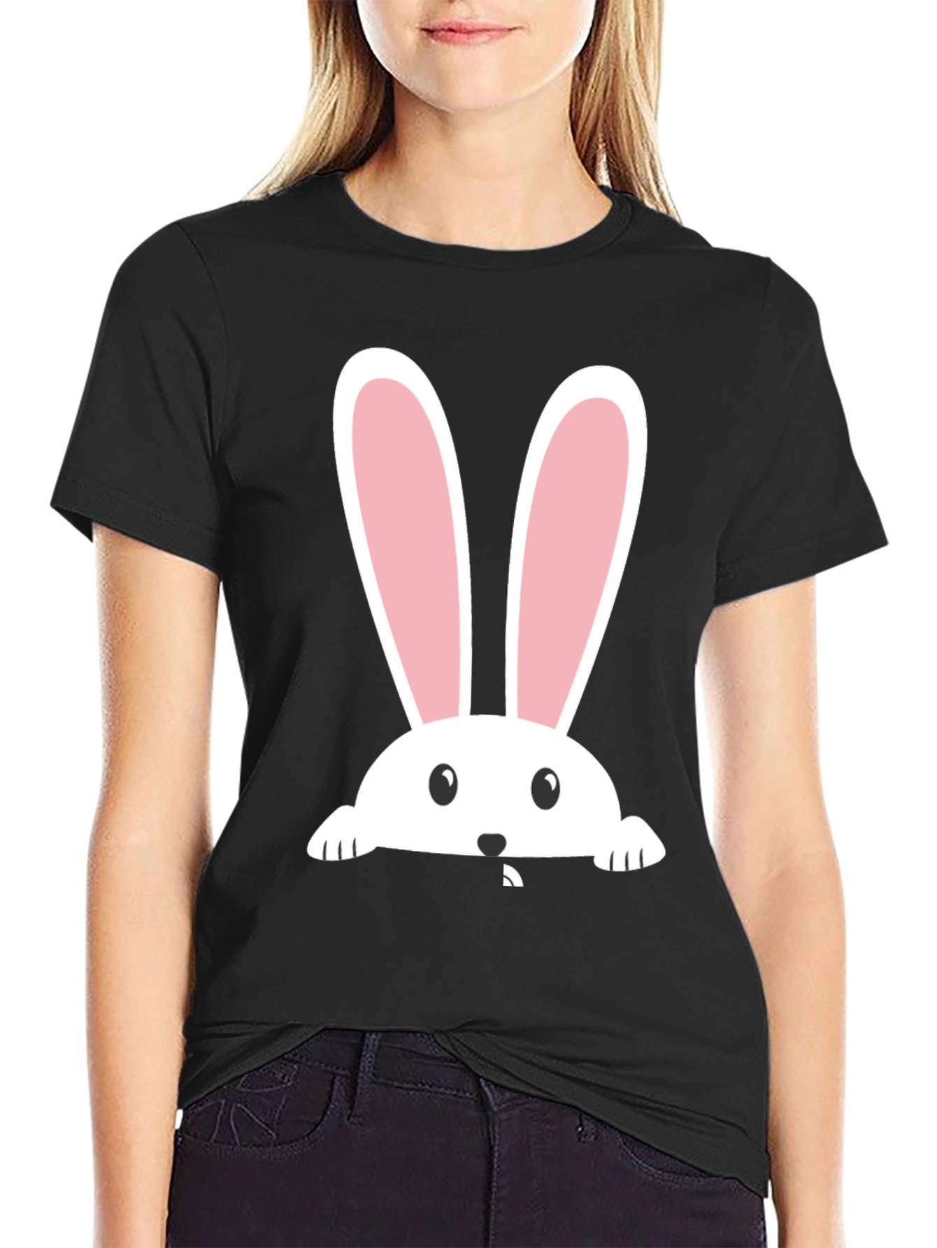 Bunny Peeking Easter T-Shirt - Black