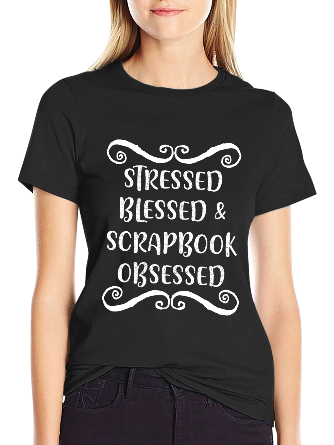 Stressed Blessed & Scrapbook Obsessed Black T-Shirt