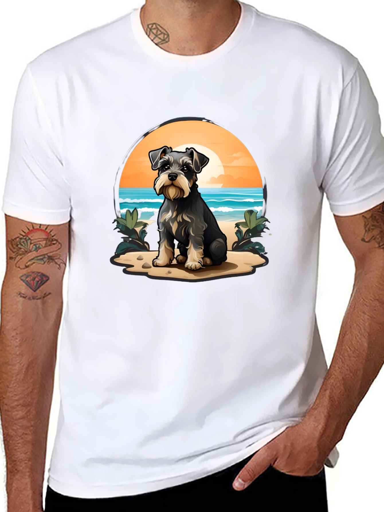 Schnauzer Dog Beach Scene T-Shirt