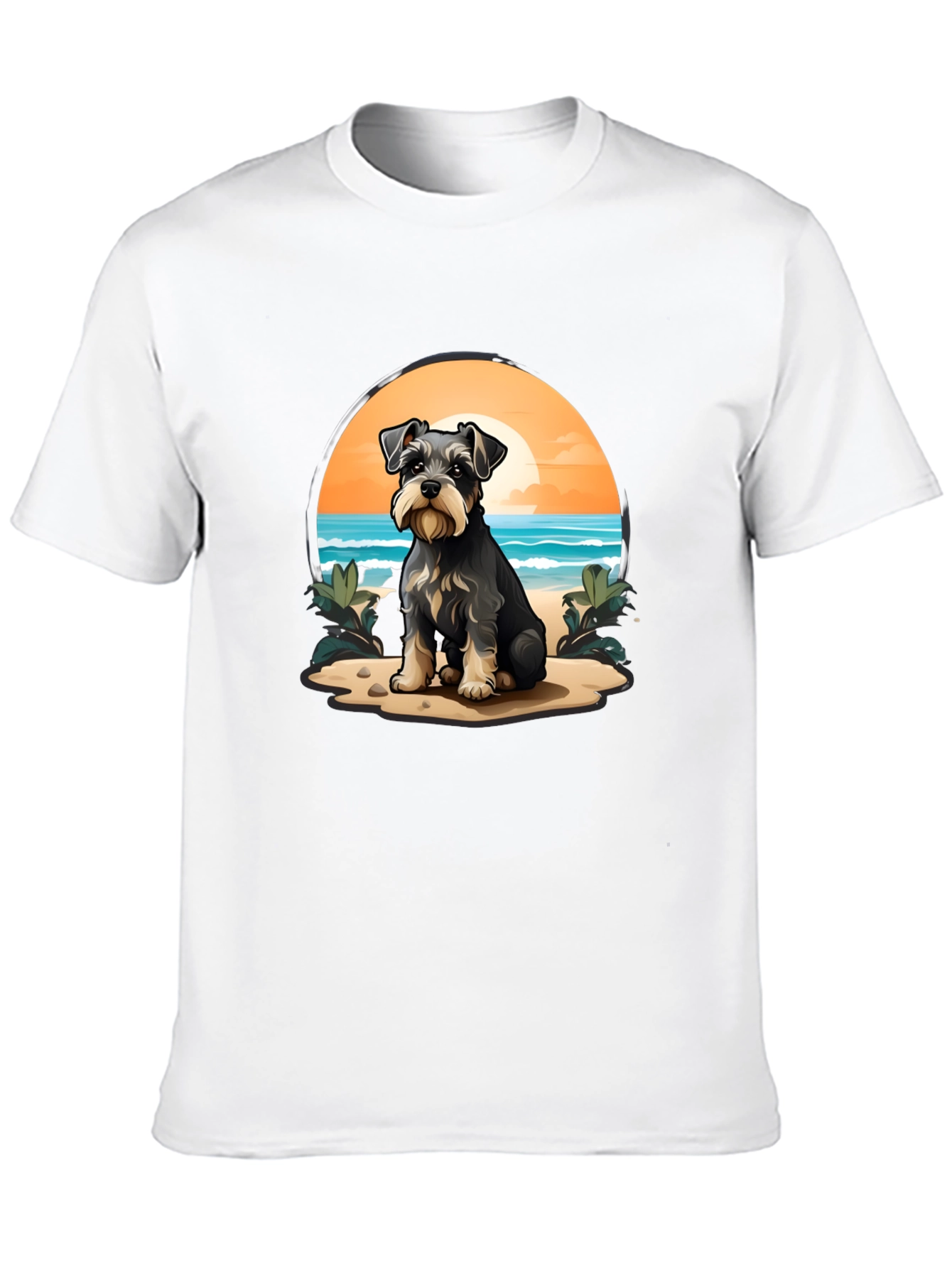 Schnauzer Dog Beach Scene T-Shirt