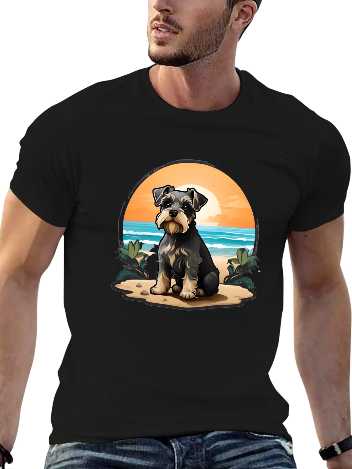 Schnauzer Dog Beach Scene T-Shirt