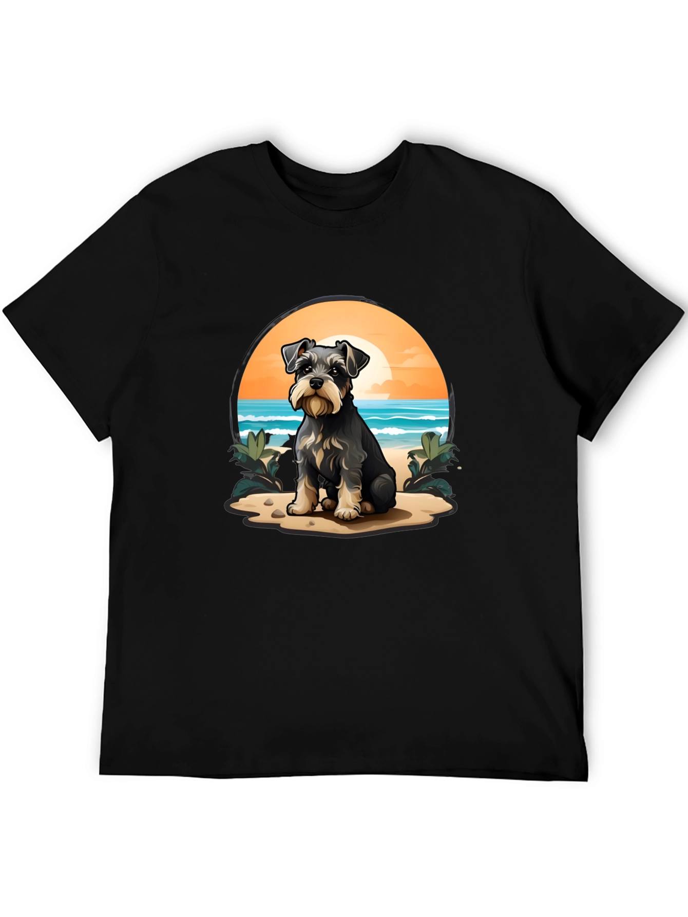 Schnauzer Dog Beach Scene T-Shirt