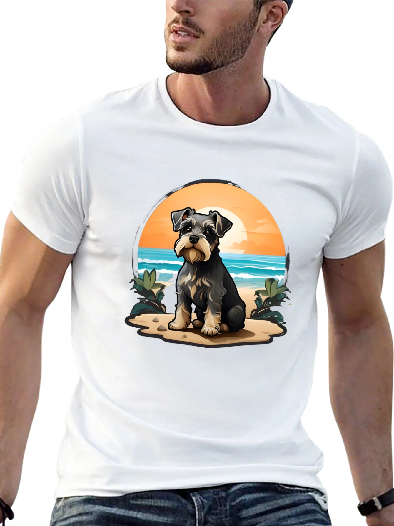 Schnauzer Dog Beach Scene T-Shirt