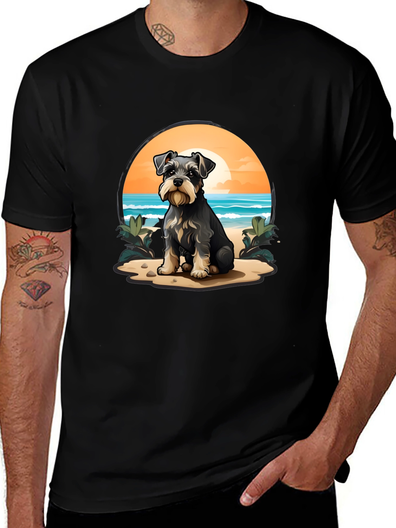 Schnauzer Dog Beach Scene T-Shirt