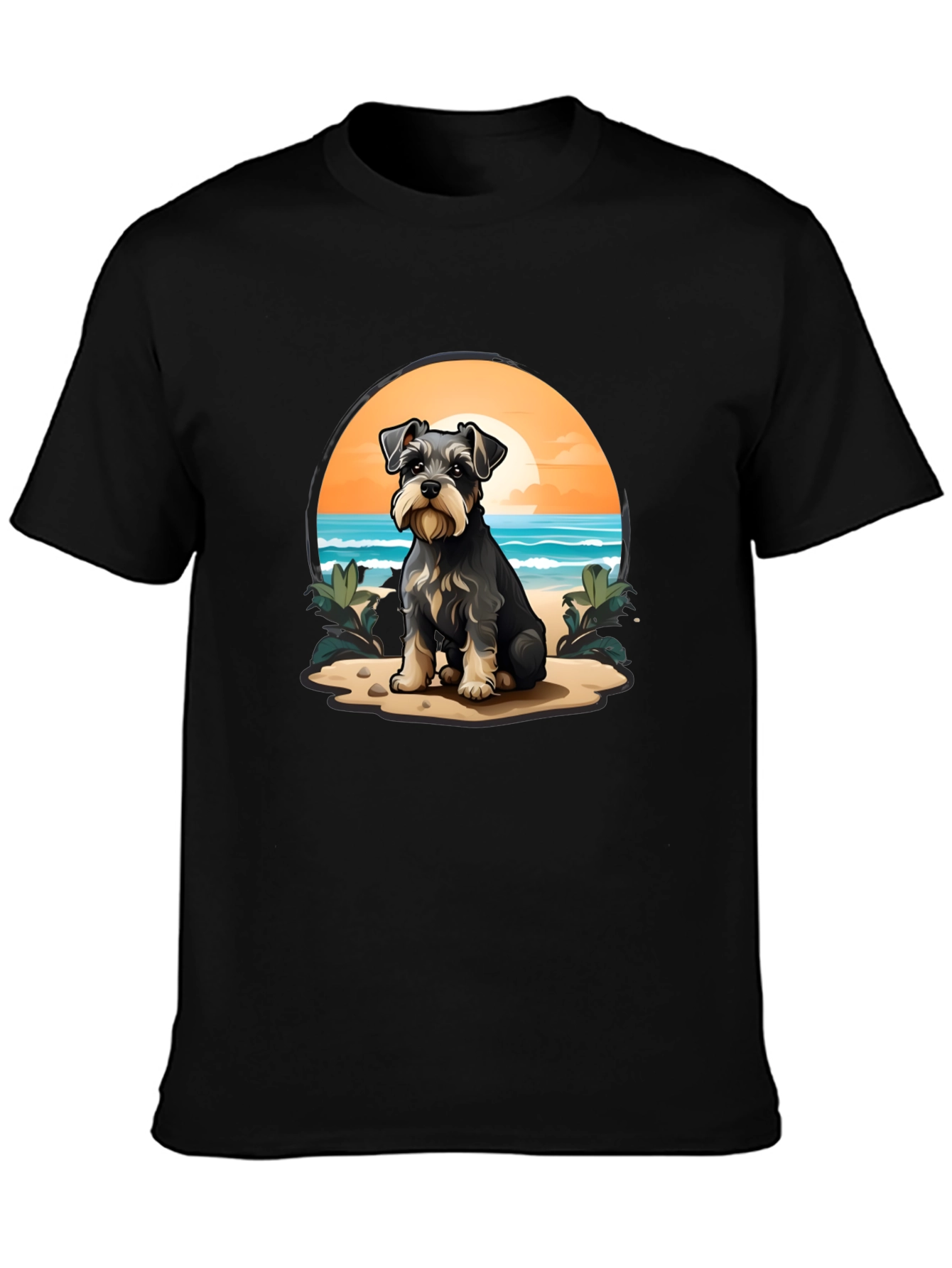 Schnauzer Dog Beach Scene T-Shirt
