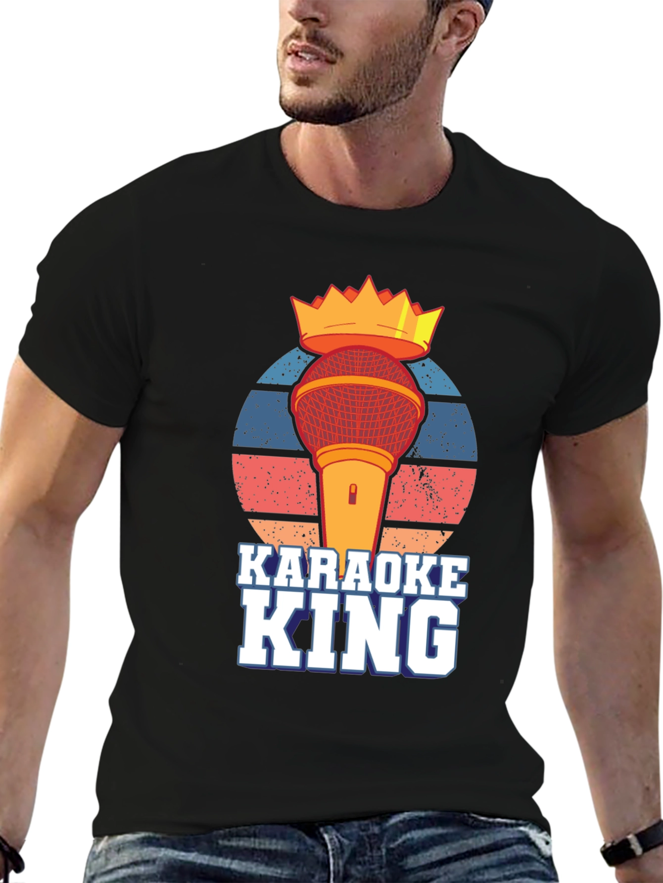 Karaoke King T-Shirt - Microphone Crown Retro Design