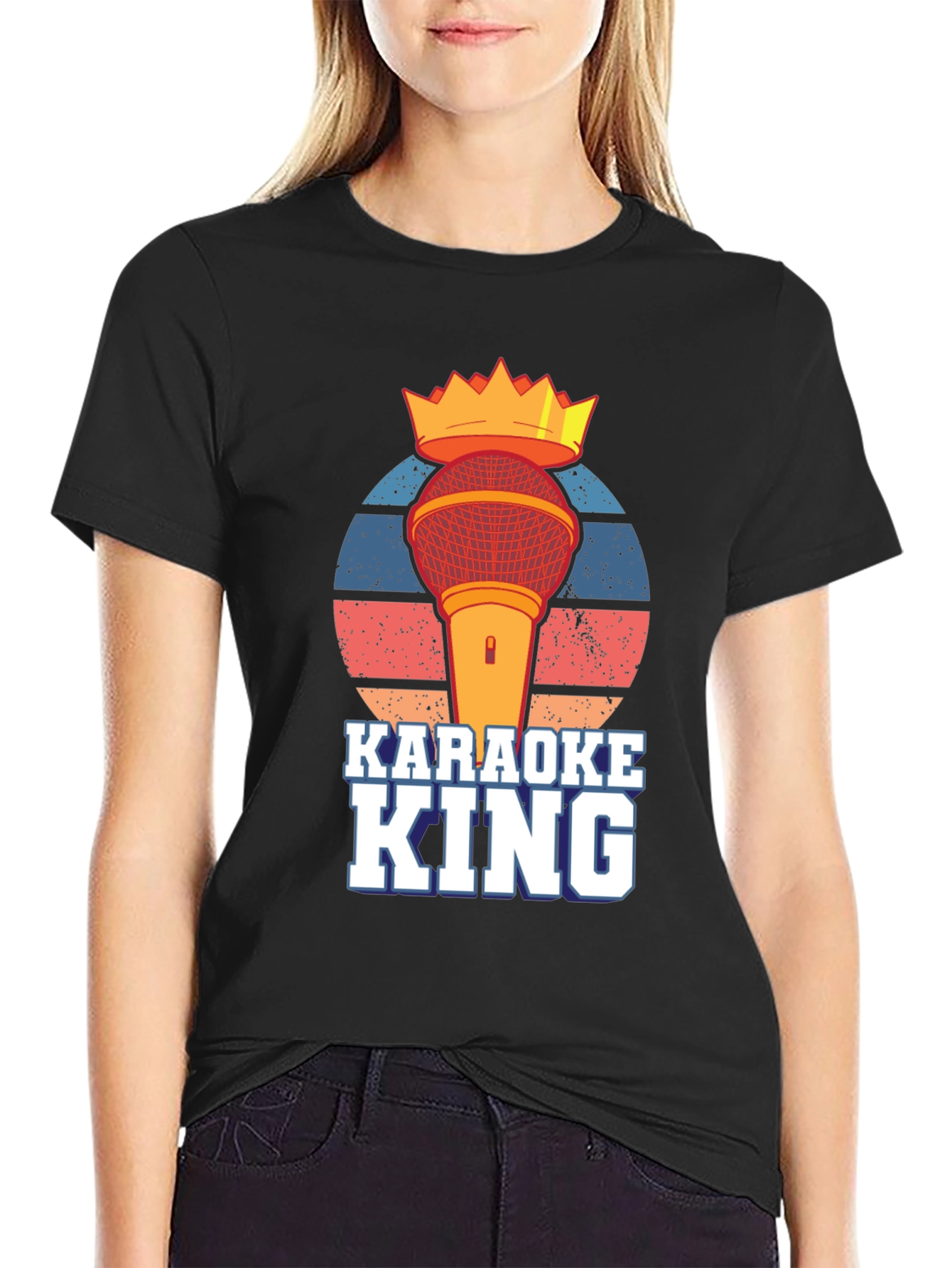 Karaoke King T-Shirt - Microphone Crown Retro Design
