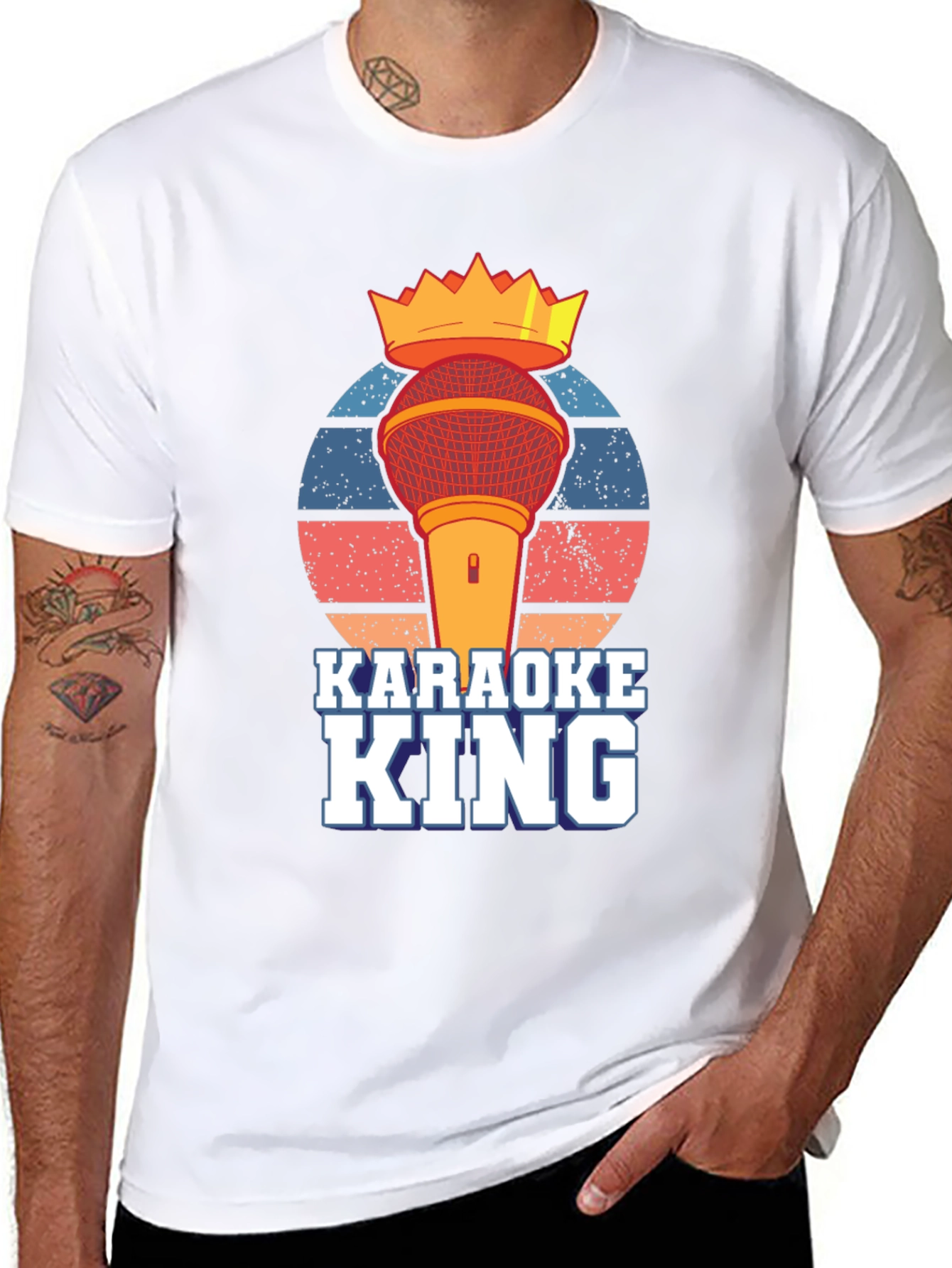 Karaoke King T-Shirt - Microphone Crown Retro Design