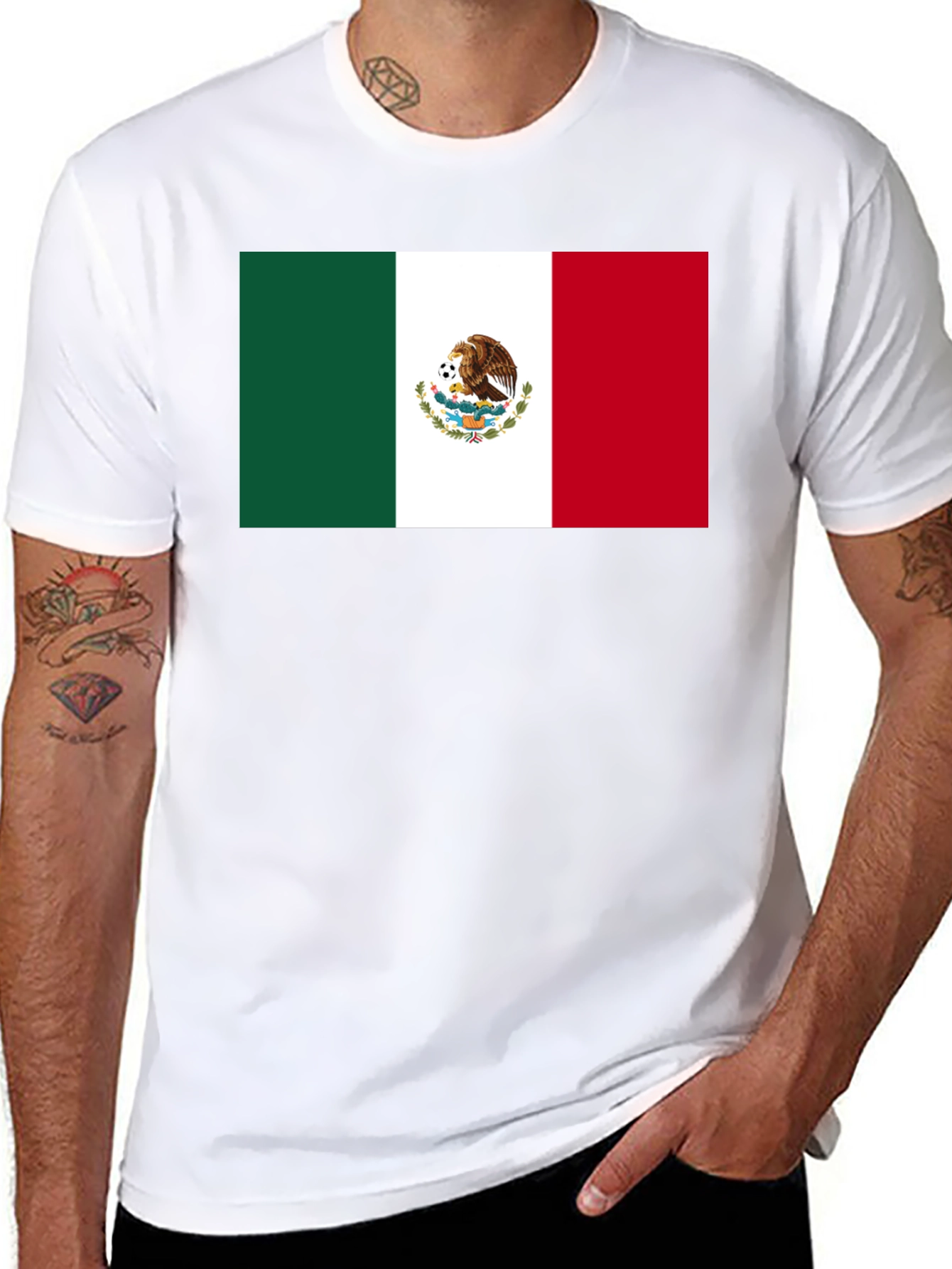 Mexico Flag Graphic Tee - Black Cotton T-Shirt