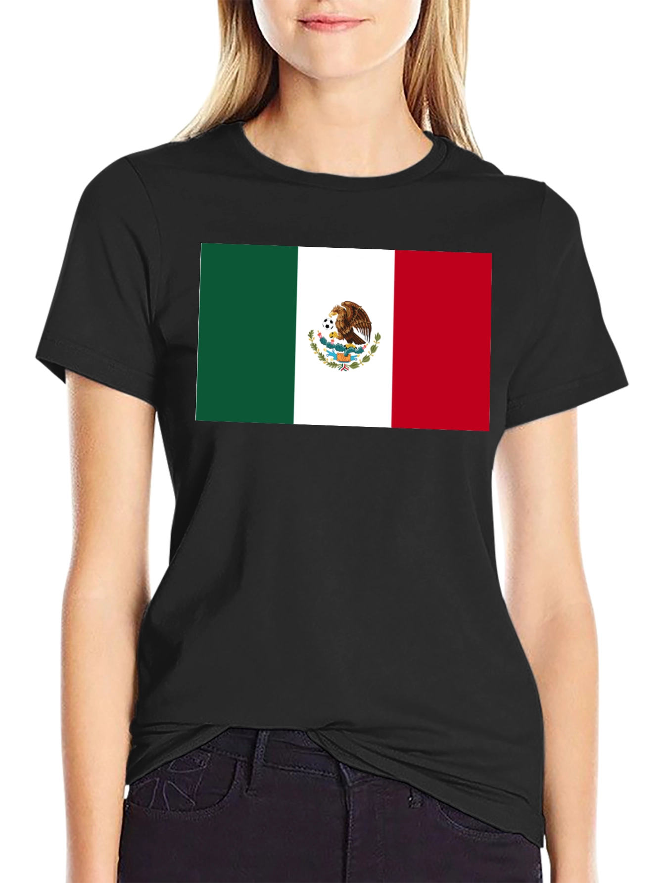 Mexico Flag Graphic Tee - Black Cotton T-Shirt