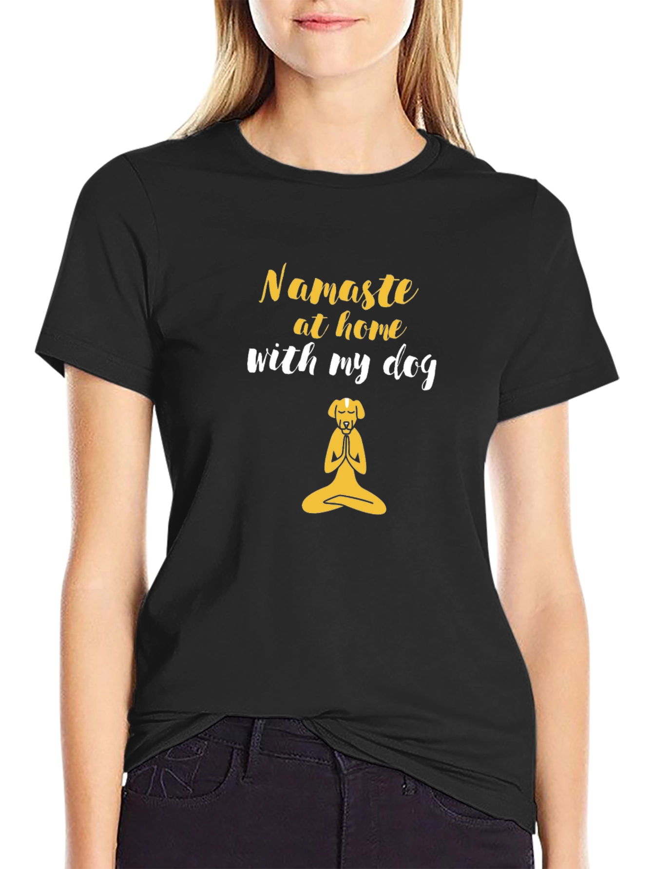 Namaste At Home With My Dog Black T-Shirt