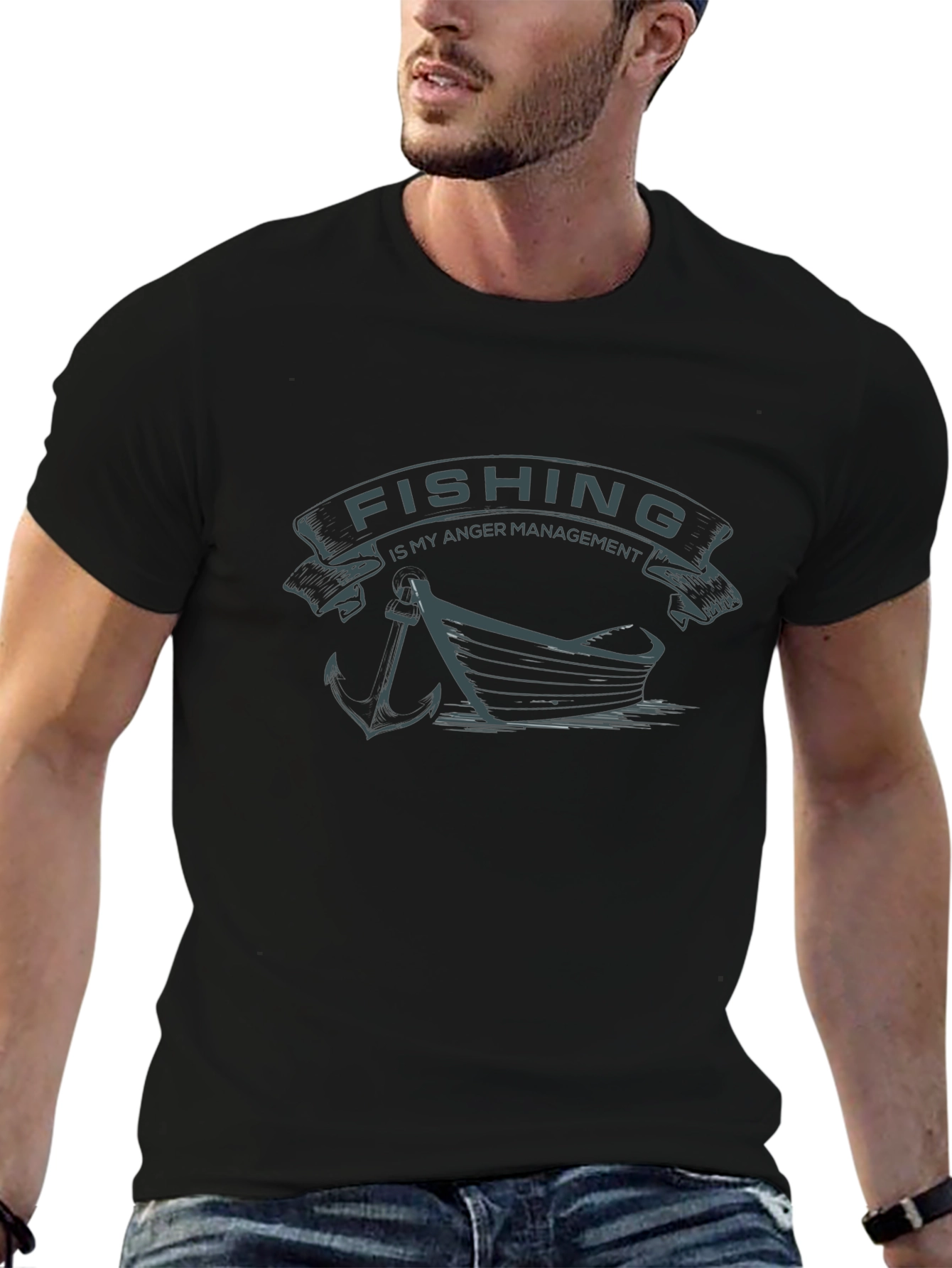 Fishing is My Anger Management Black T-Shirt