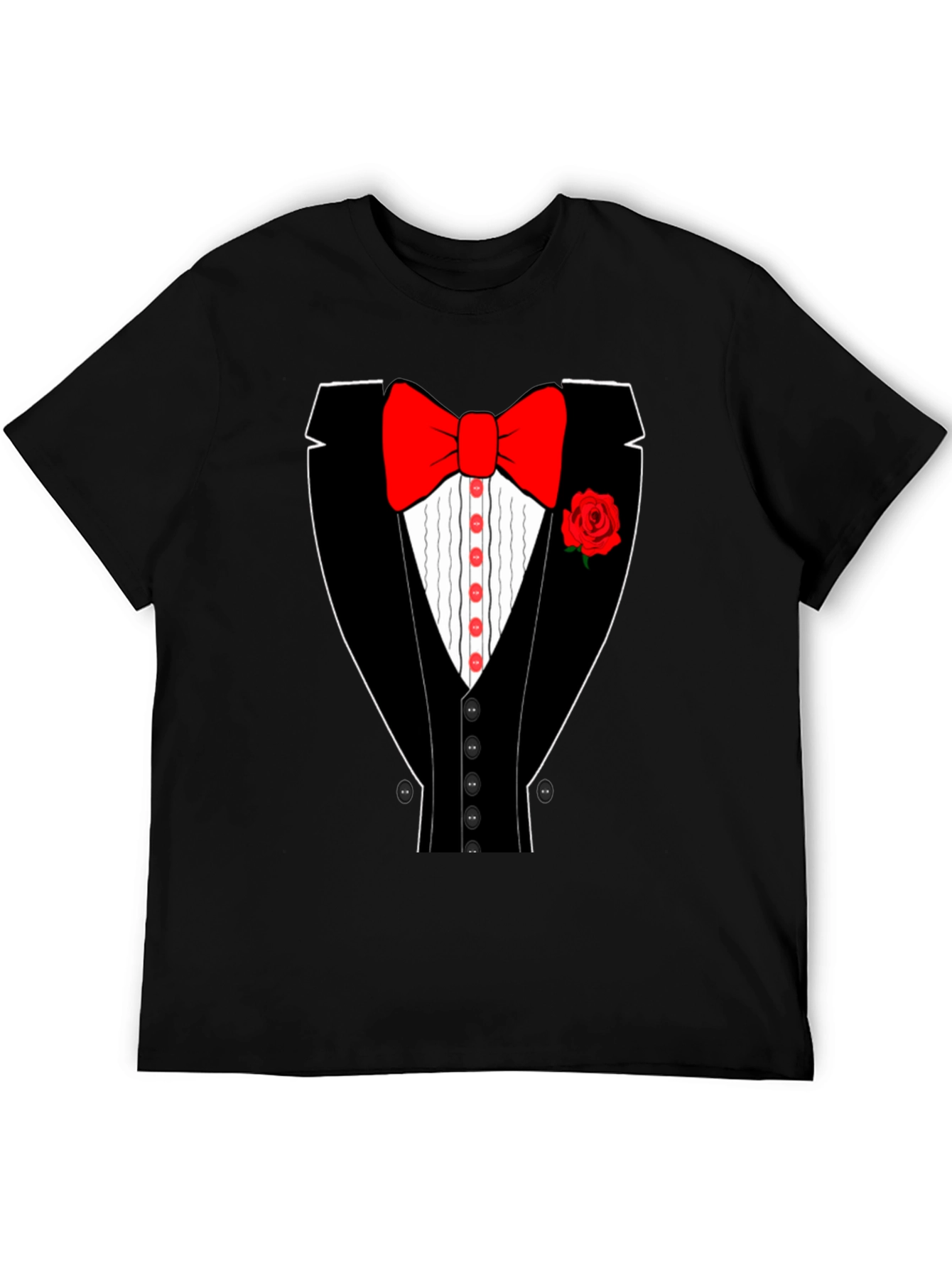 Tuxedo T-Shirt - Novelty Bow Tie Rose Graphic Tee