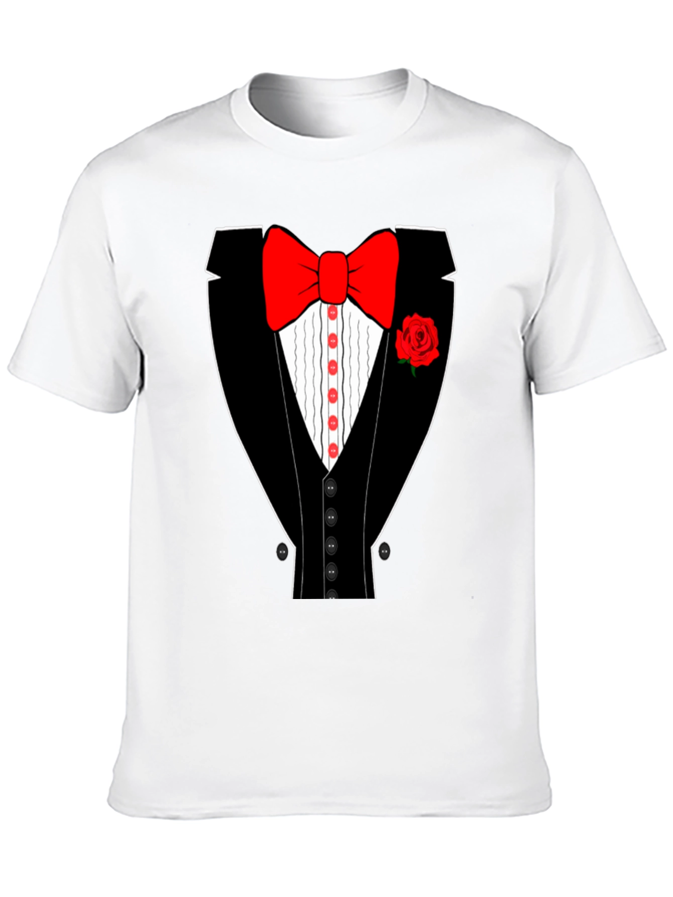 Tuxedo T-Shirt - Novelty Bow Tie Rose Graphic Tee