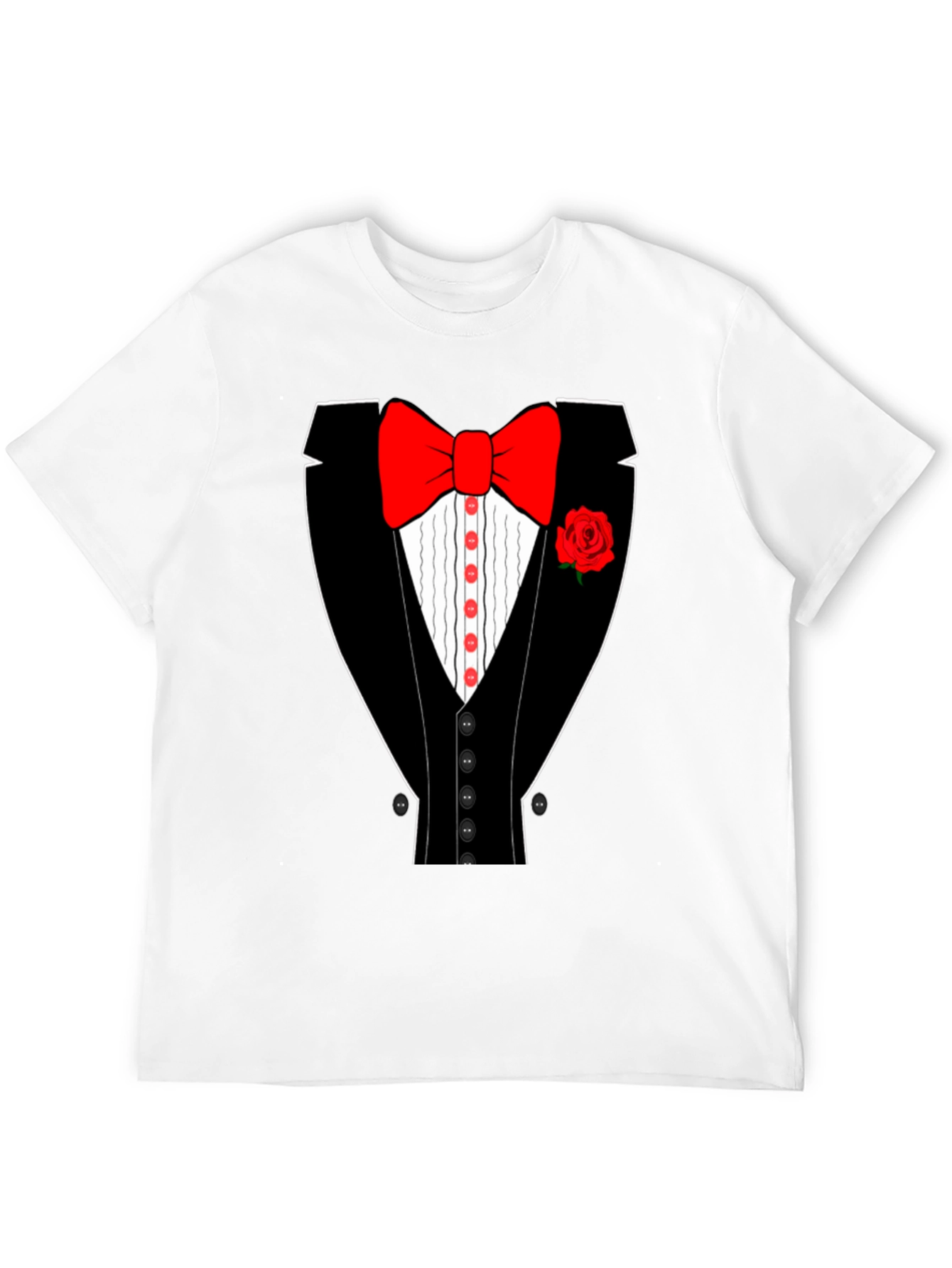 Tuxedo T-Shirt - Novelty Bow Tie Rose Graphic Tee