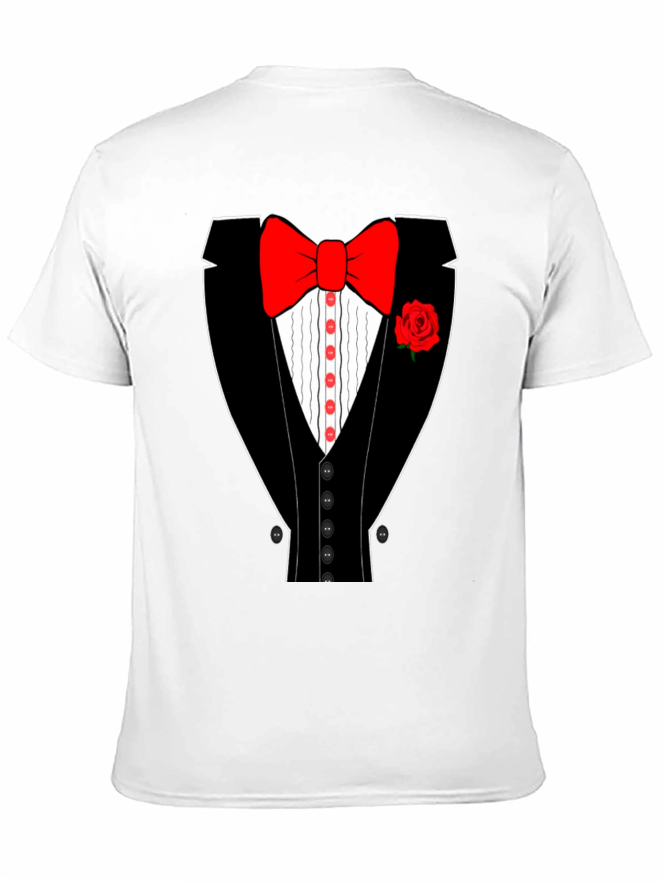 Tuxedo T-Shirt - Novelty Bow Tie Rose Graphic Tee