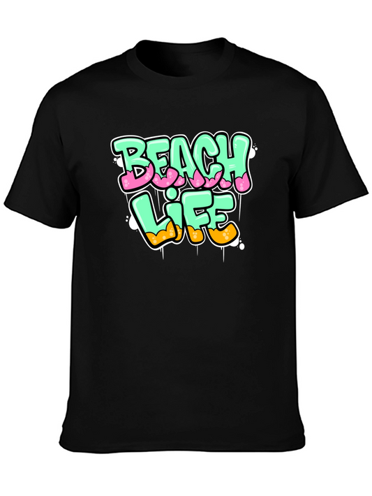 Beach Life Graphic Print Black T-Shirt