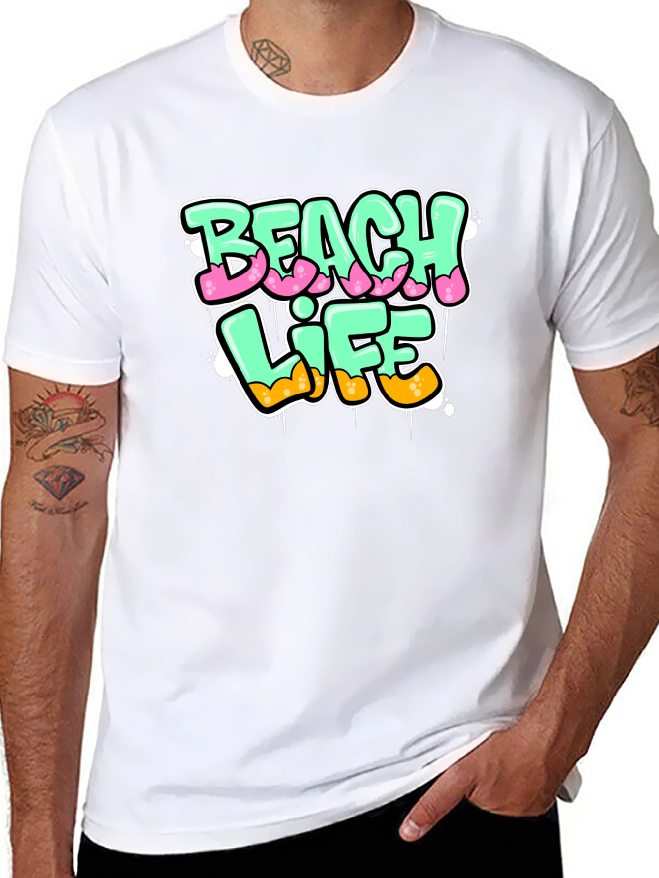 Beach Life Graphic Print Black T-Shirt