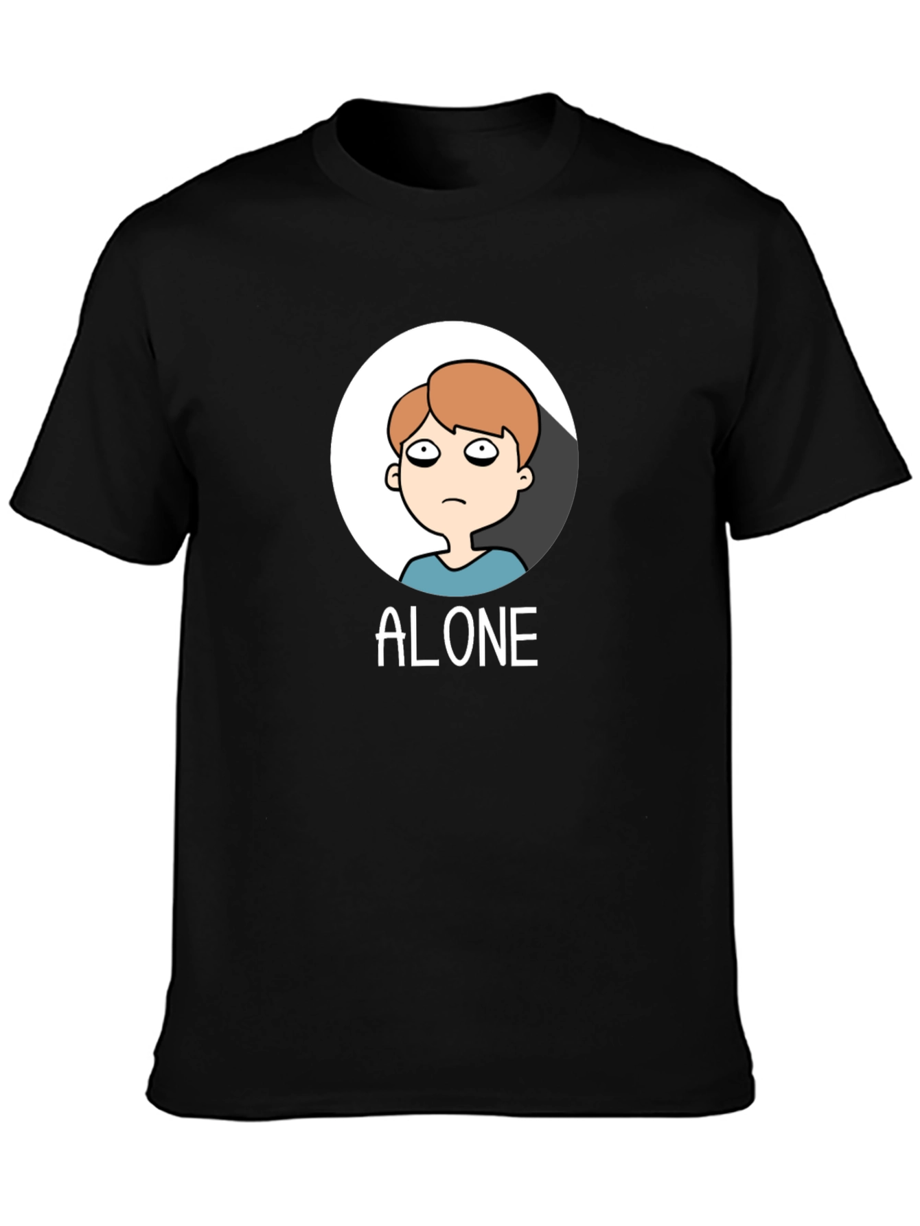 Alone Cartoon Graphic Tee - Black Cotton T-Shirt