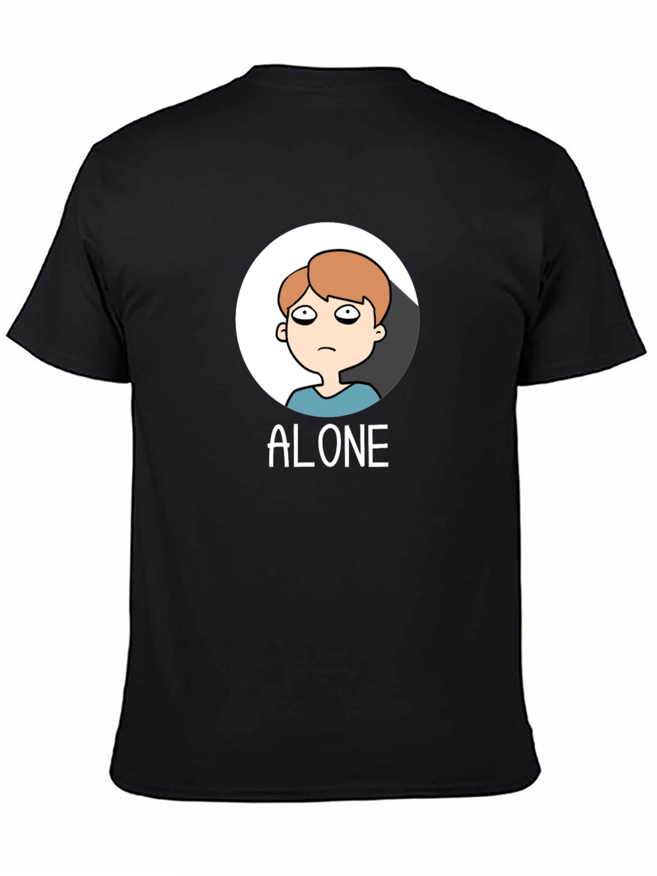 Alone Cartoon Graphic Tee - Black Cotton T-Shirt