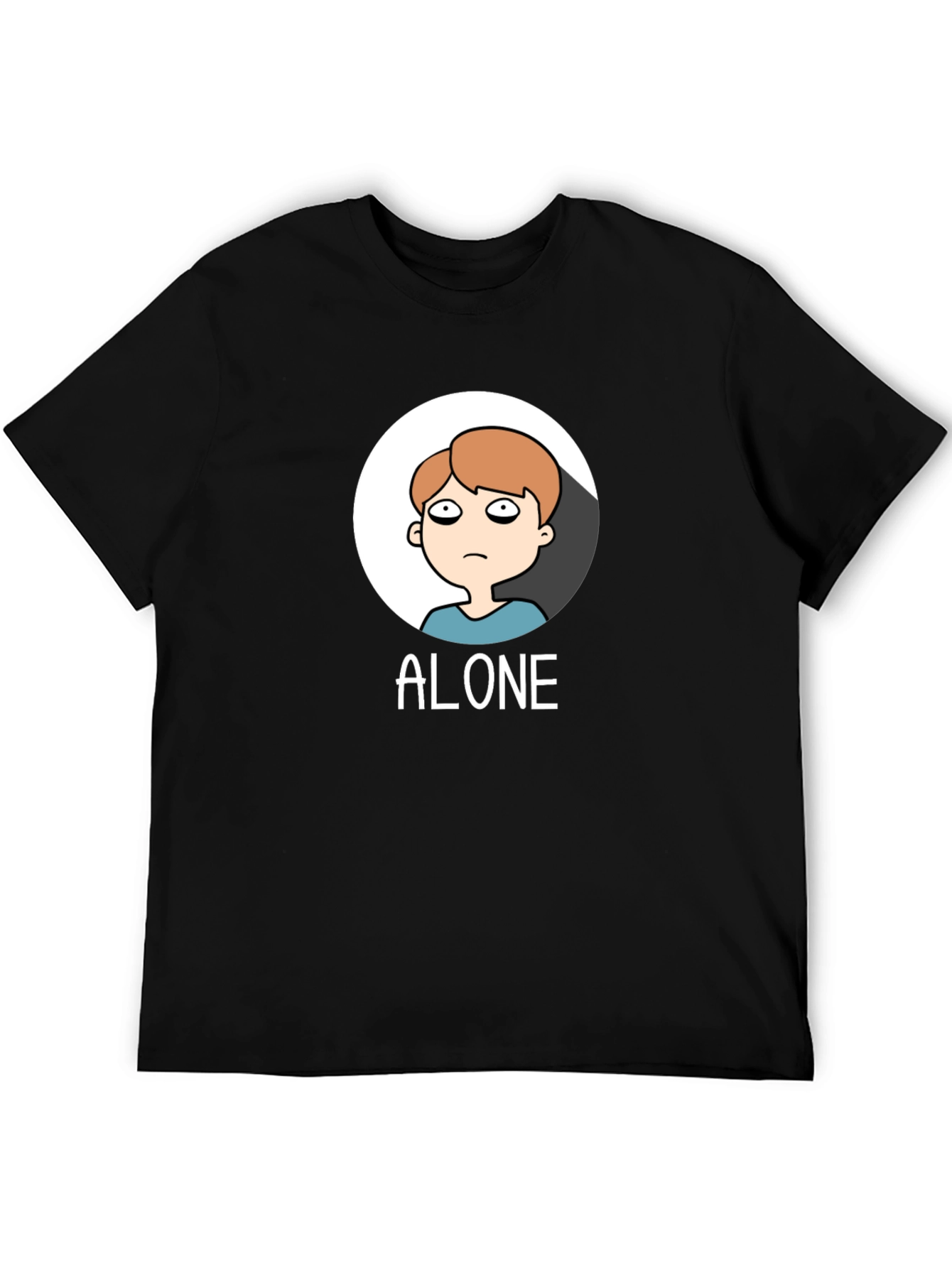 Alone Cartoon Graphic Tee - Black Cotton T-Shirt