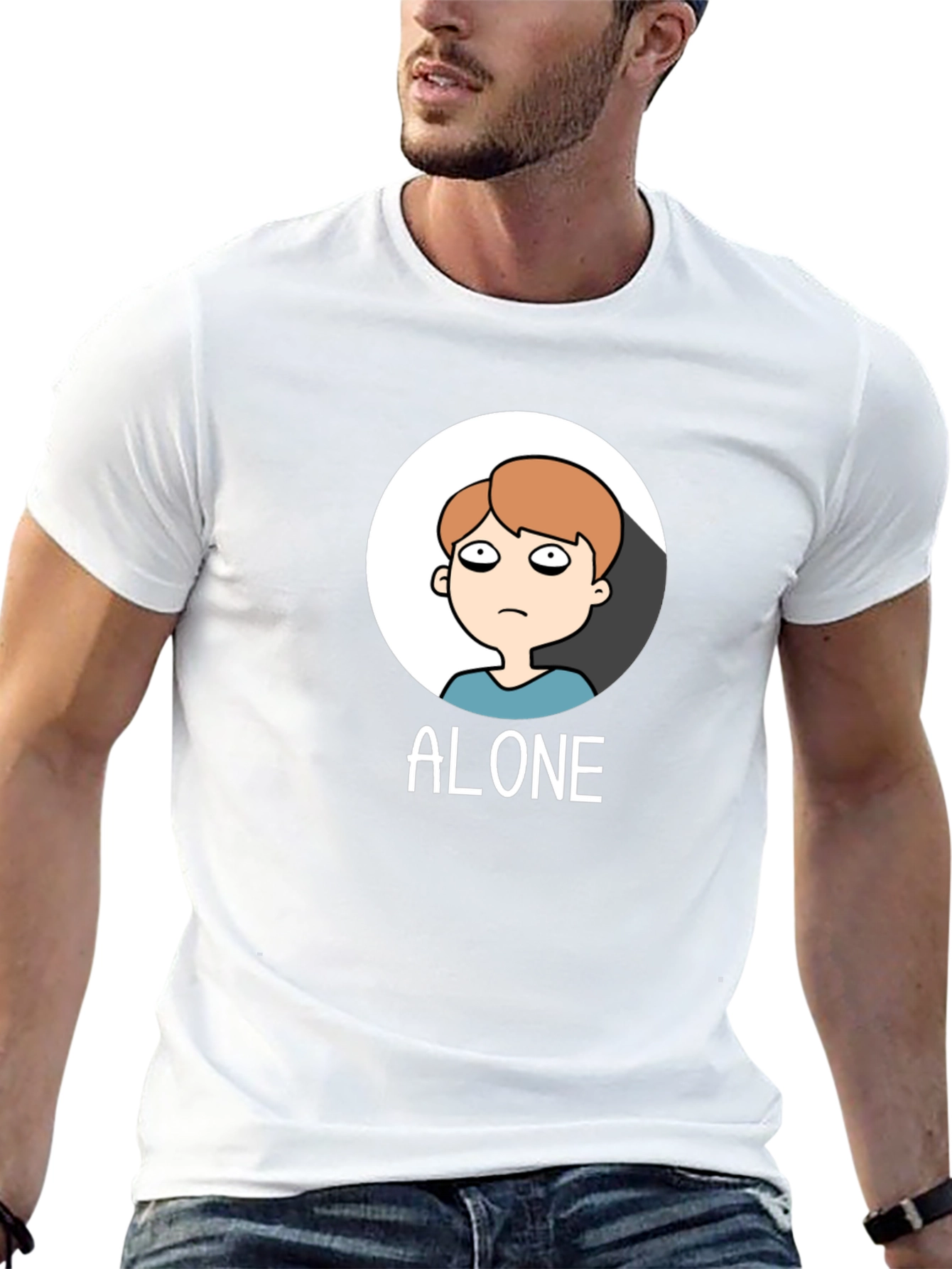 Alone Cartoon Graphic Tee - Black Cotton T-Shirt