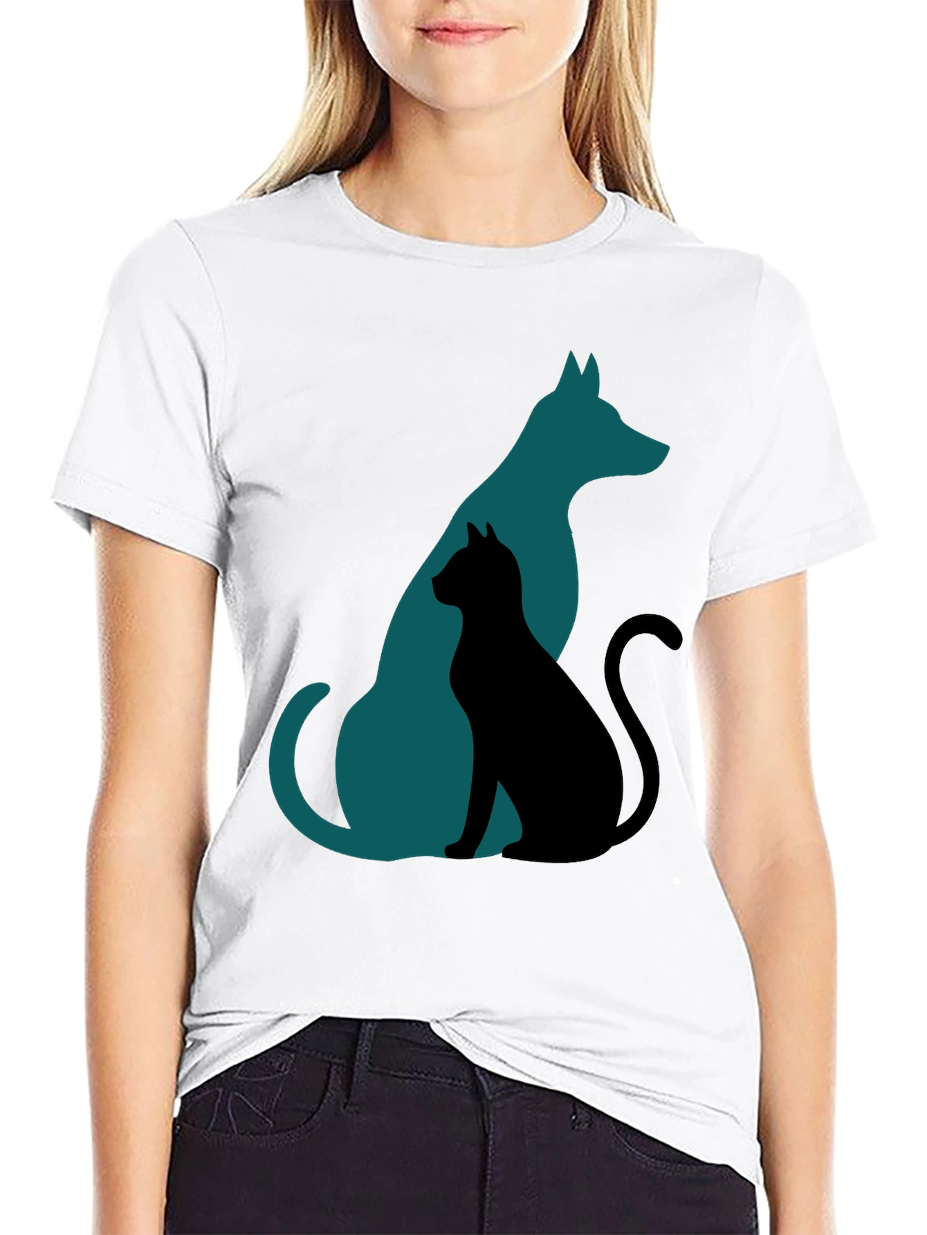 Dog and Cat Silhouette Tee - Mens Graphic T-Shirt