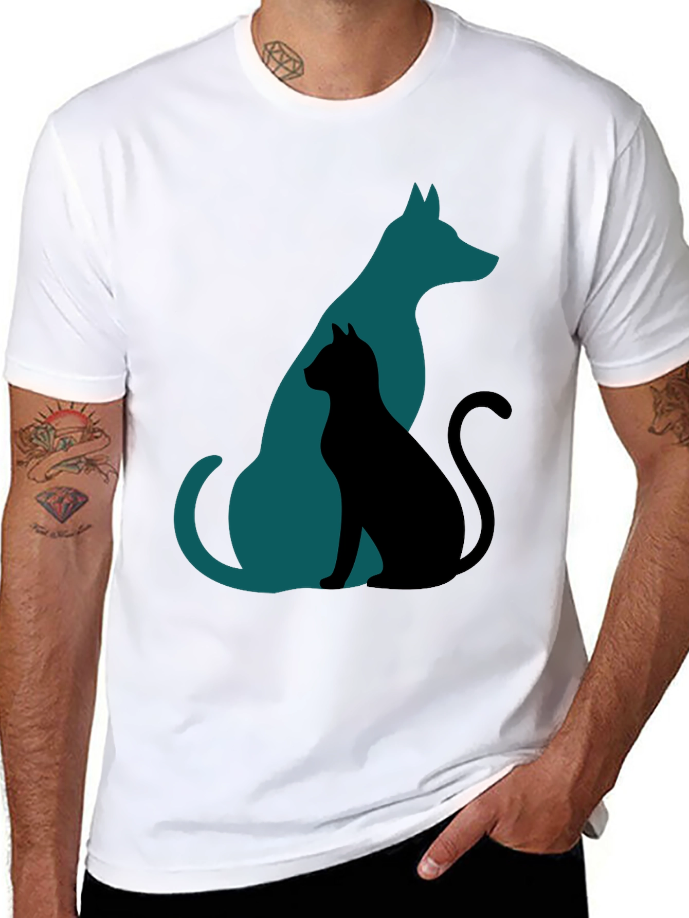 Dog and Cat Silhouette Tee - Mens Graphic T-Shirt
