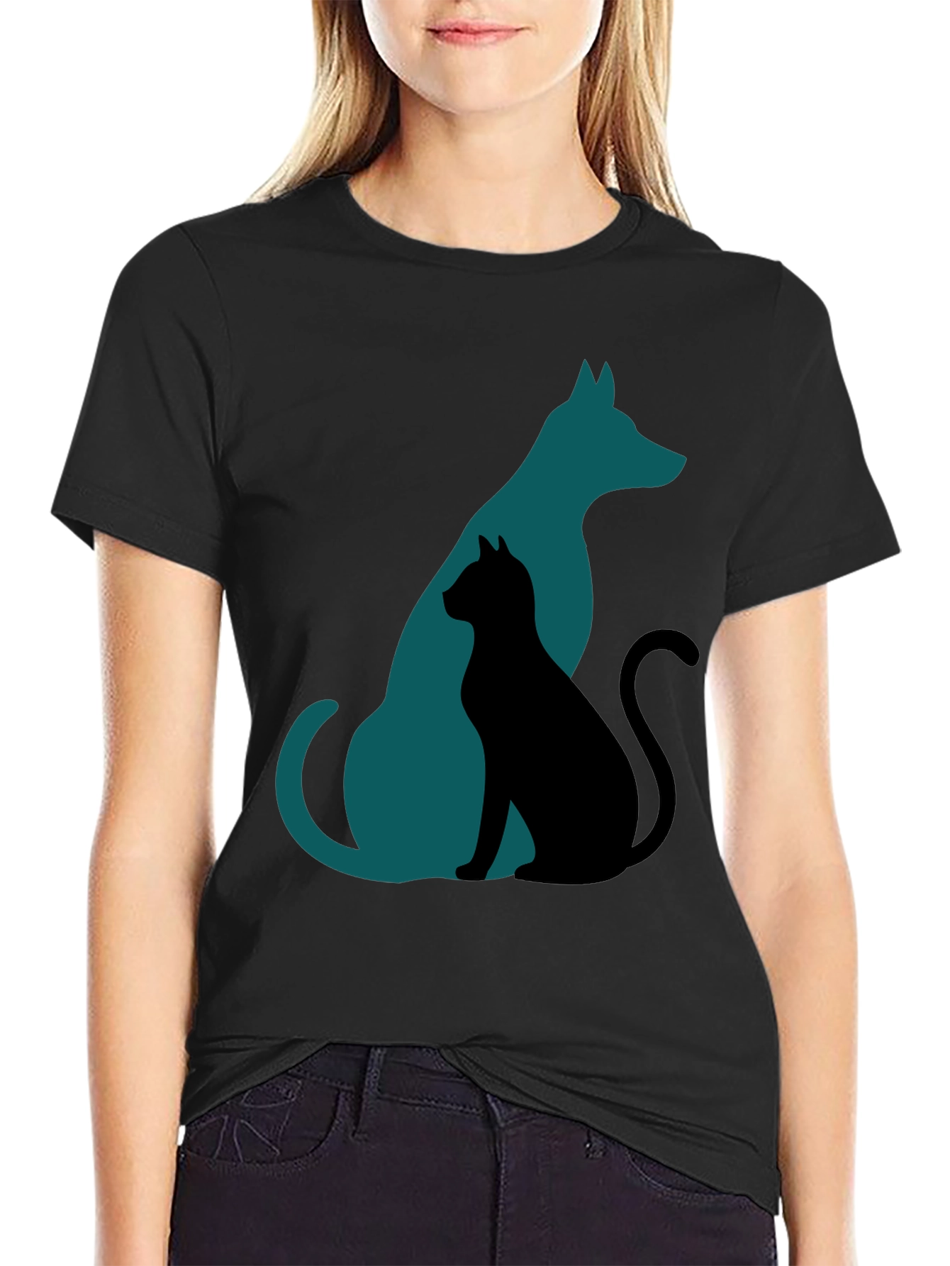 Dog and Cat Silhouette Tee - Mens Graphic T-Shirt