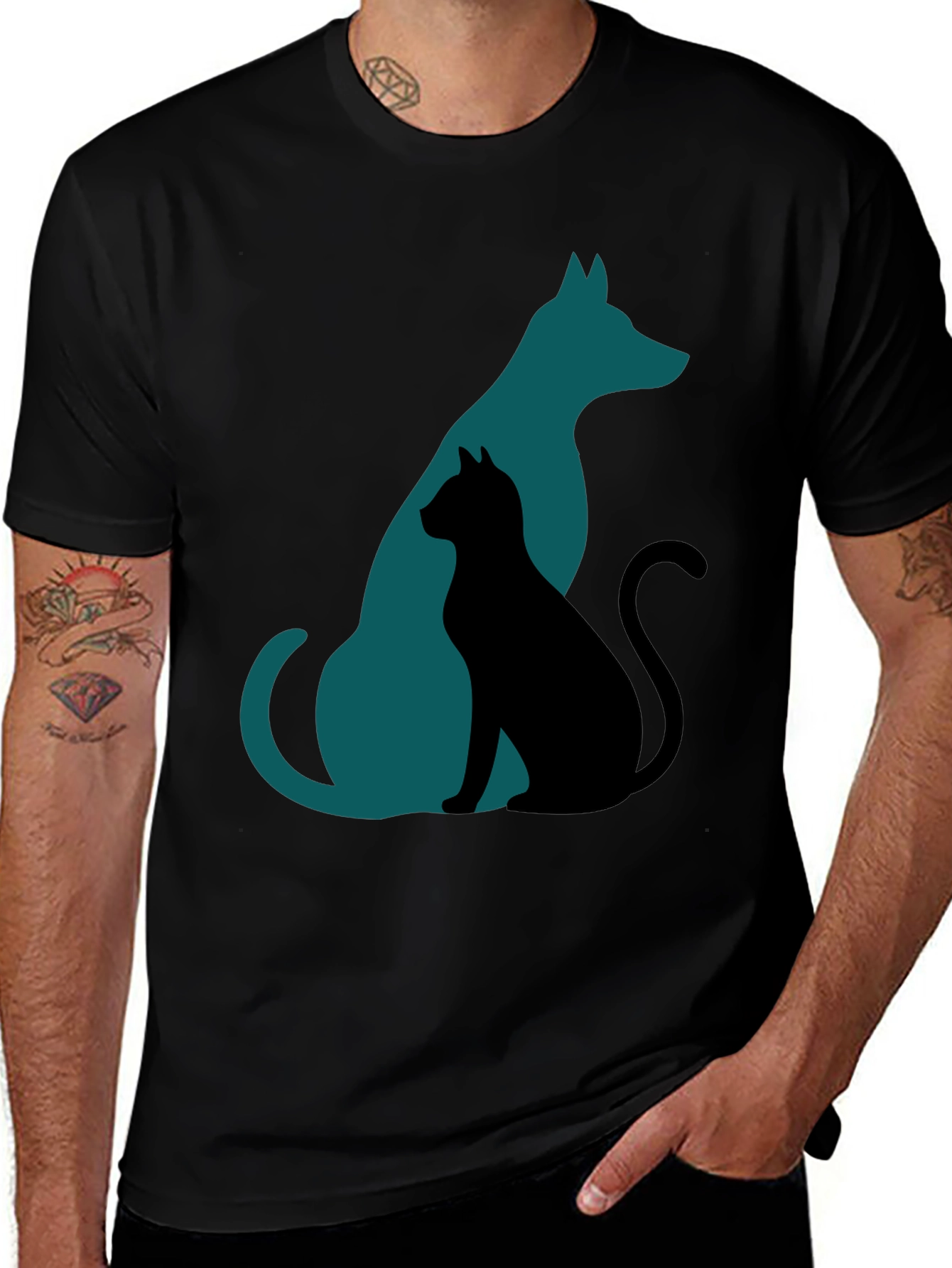 Dog and Cat Silhouette Tee - Mens Graphic T-Shirt