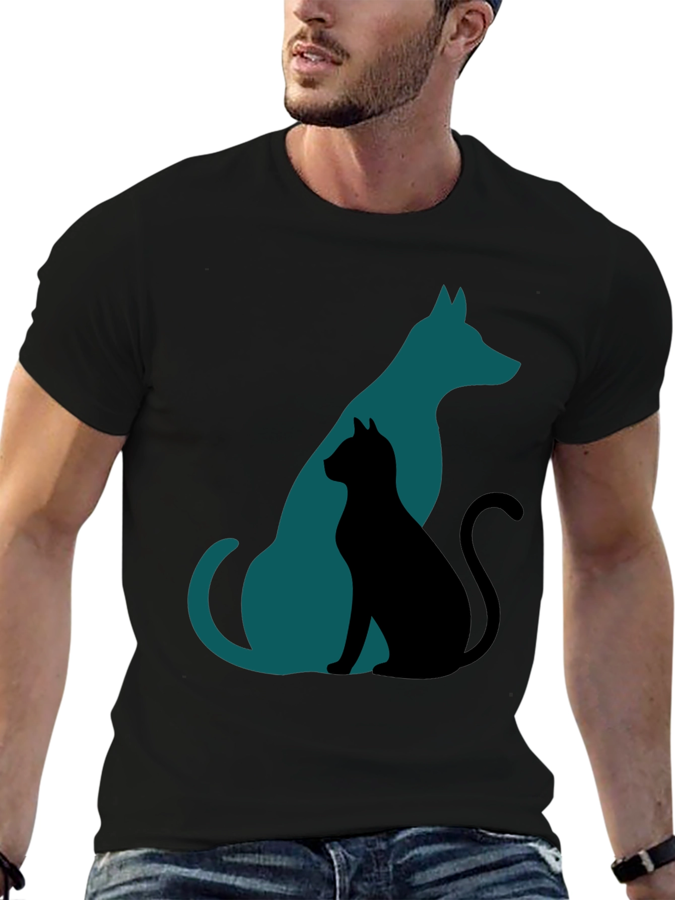 Dog and Cat Silhouette Tee - Mens Graphic T-Shirt