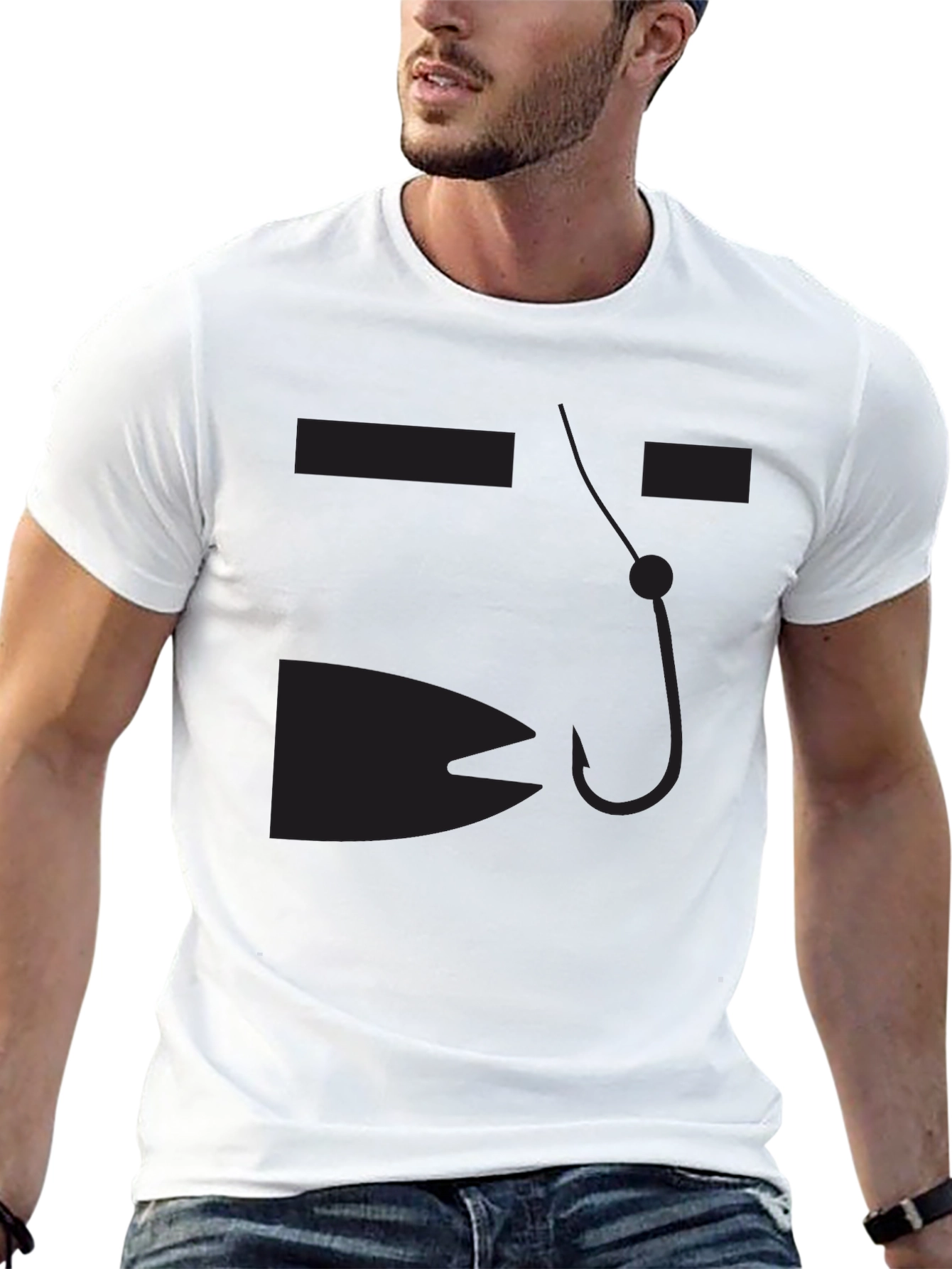 Mens Black Fishing Hook Graphic T-Shirt