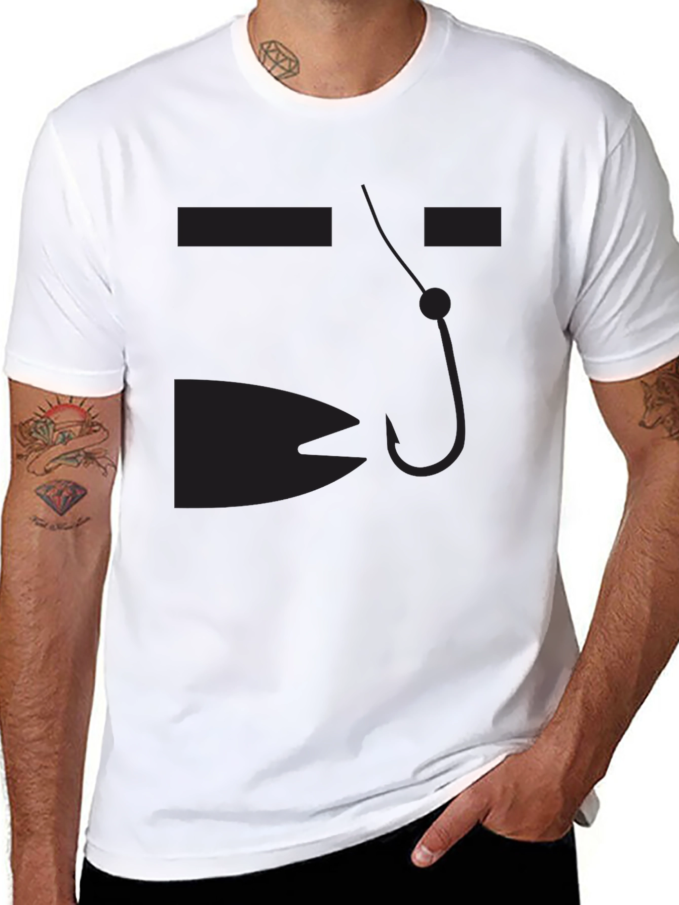 Mens Black Fishing Hook Graphic T-Shirt