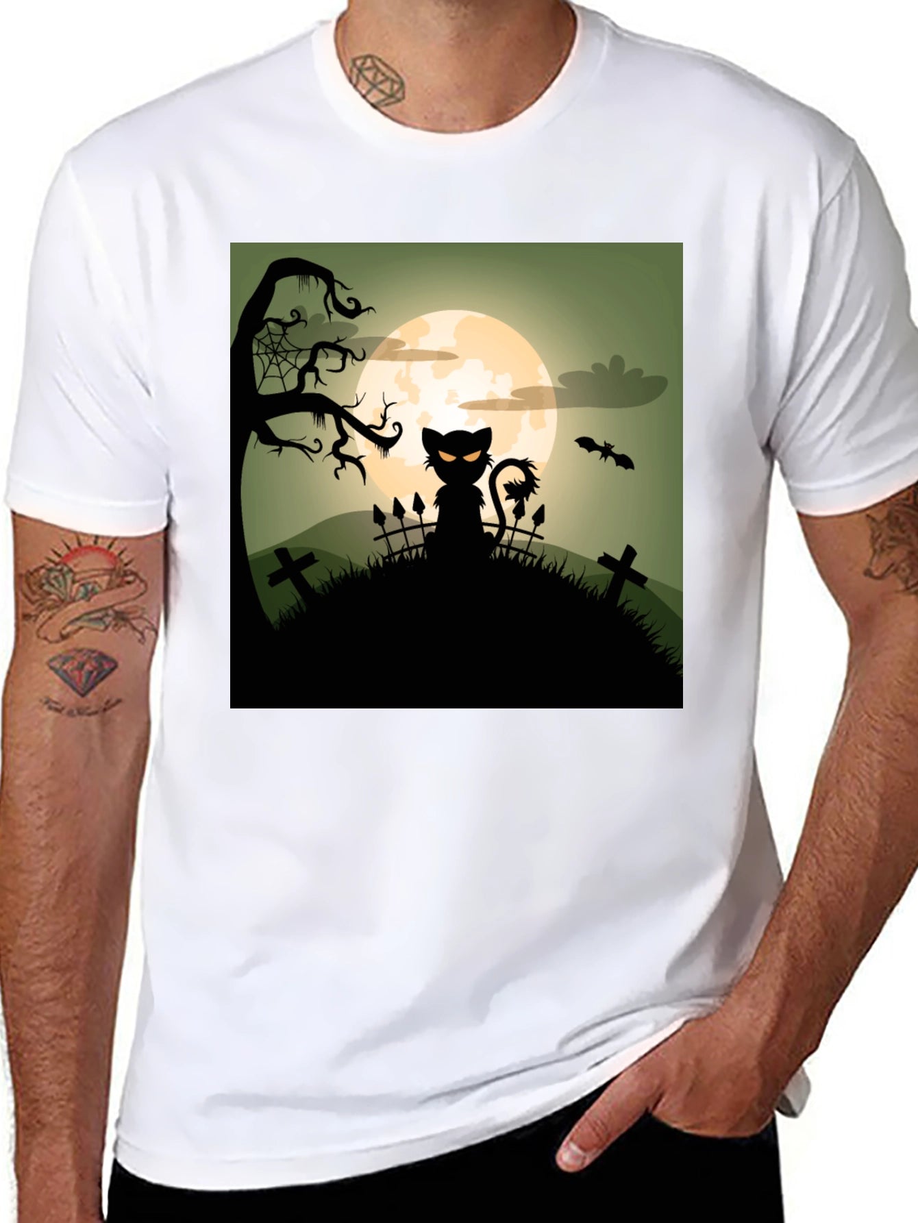 Halloween Cat on Hill T-Shirt