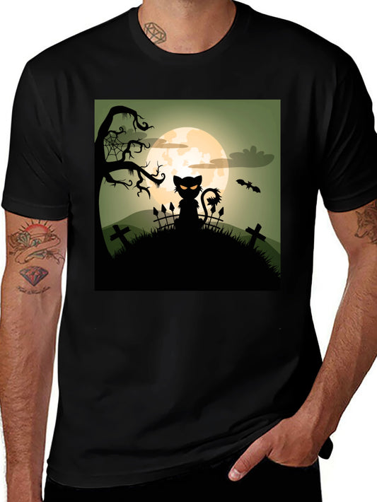 Halloween Cat on Hill T-Shirt