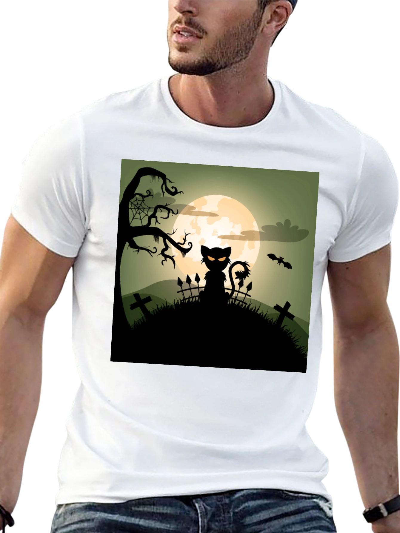 Halloween Cat on Hill T-Shirt