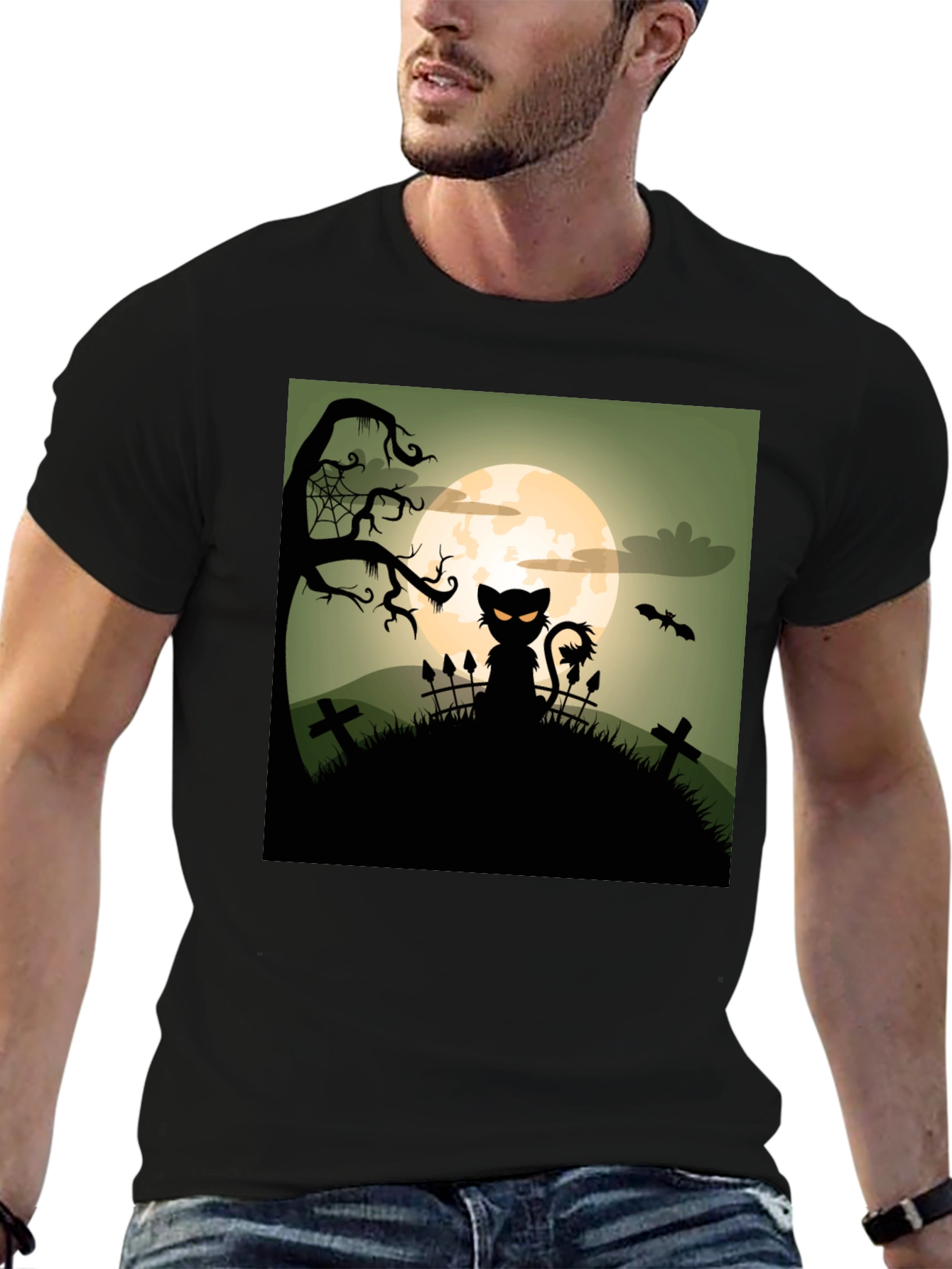 Halloween Cat on Hill T-Shirt