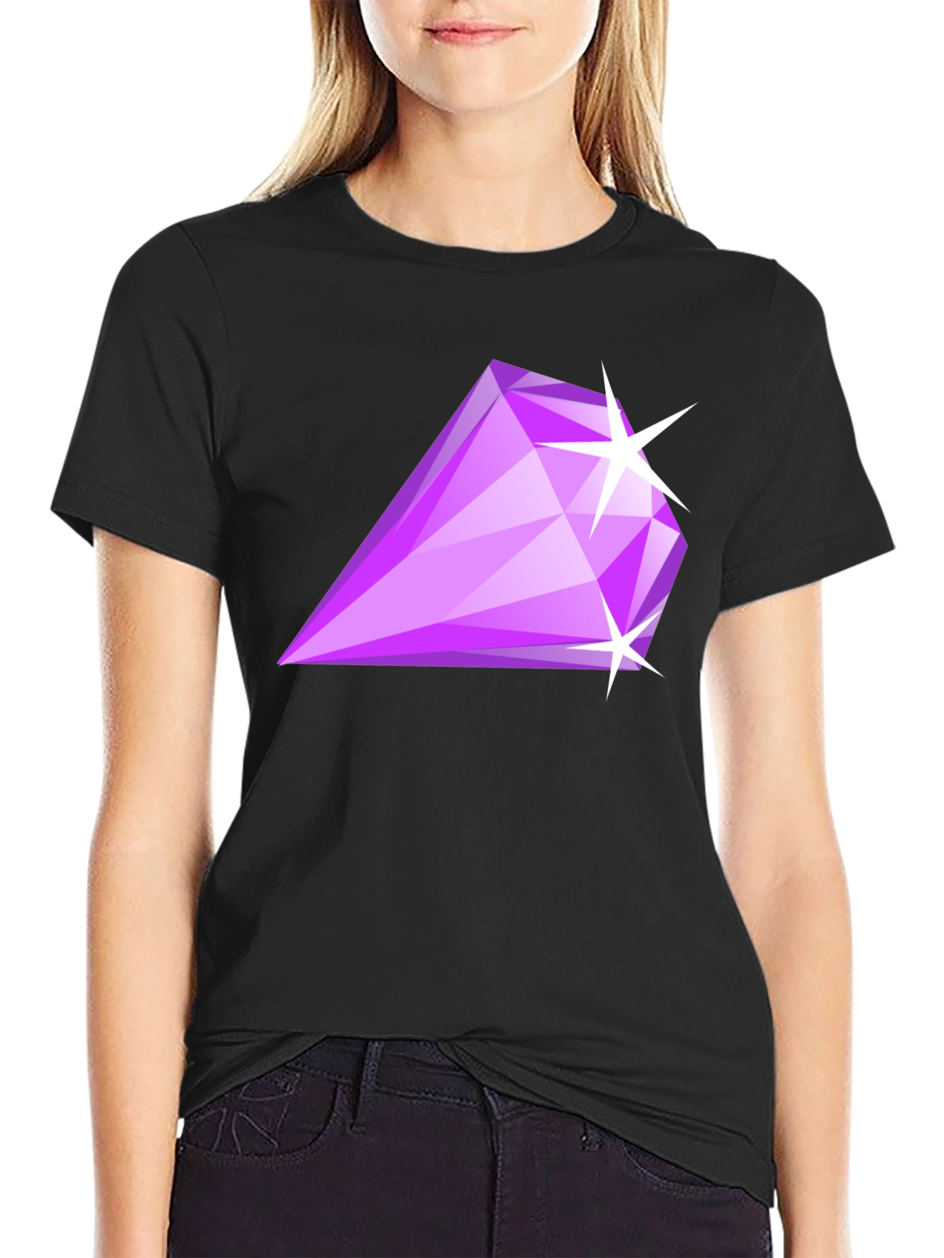 Mens Black T-Shirt with Purple Diamond Graphic